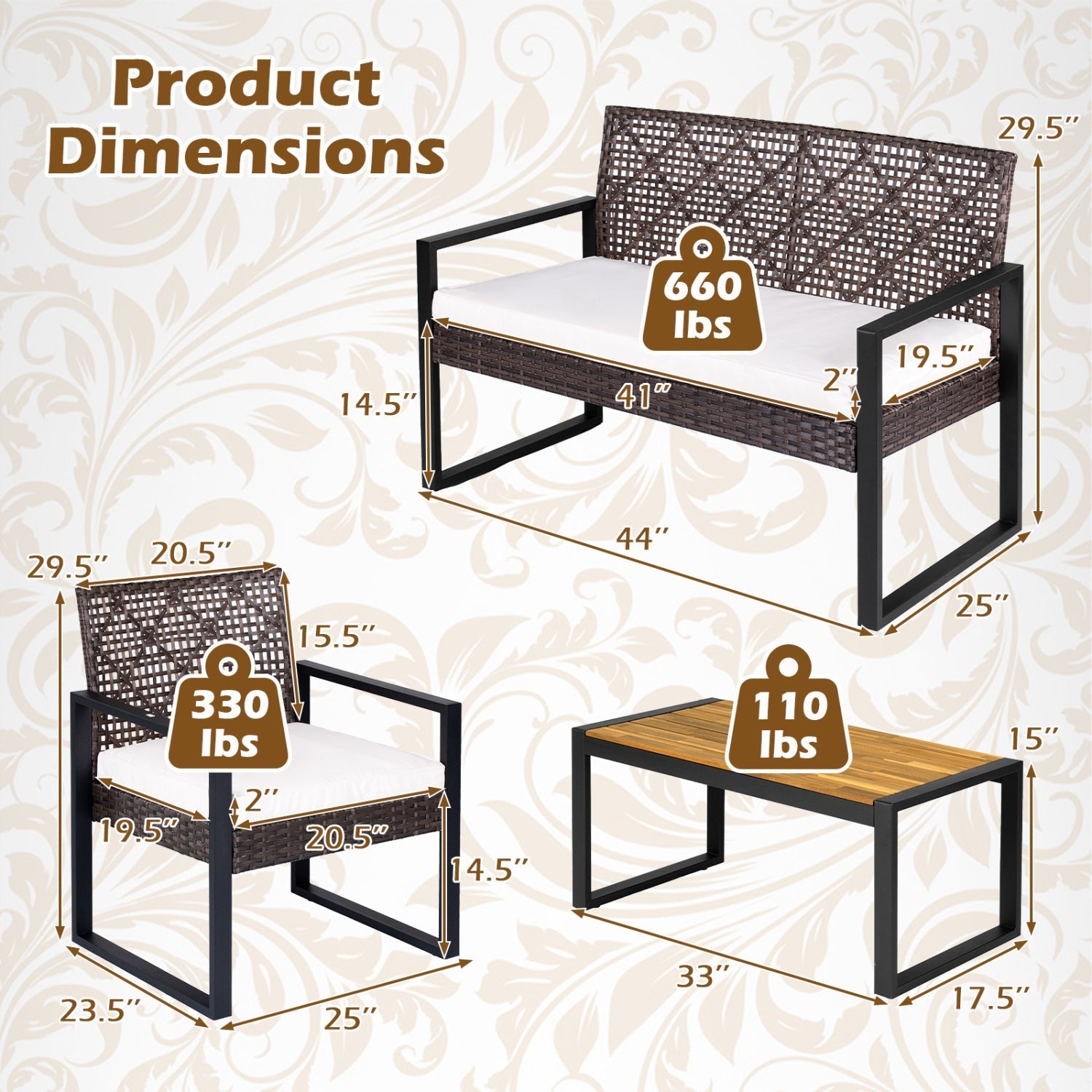 4-Piece Patio Conversation Set with Acacia Coffee Table