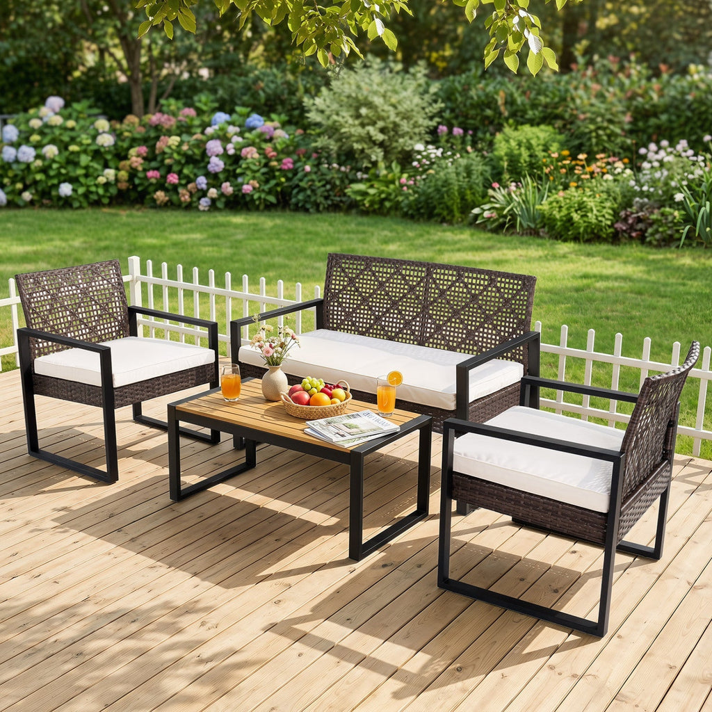 4-Piece Patio Conversation Set with Acacia Coffee Table
