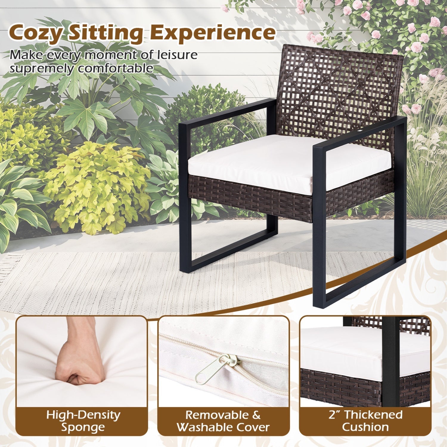 4-Piece Patio Conversation Set with Acacia Coffee Table
