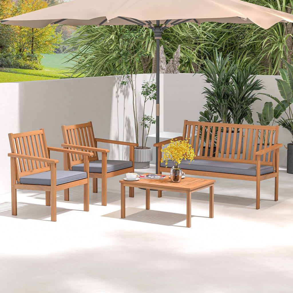 4 Piece Patio Wood Furniture Set Acacia Wood Sofa Set with Loveseat