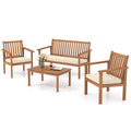 4 Piece Patio Wood Furniture Set Acacia Wood Sofa Set with Loveseat
