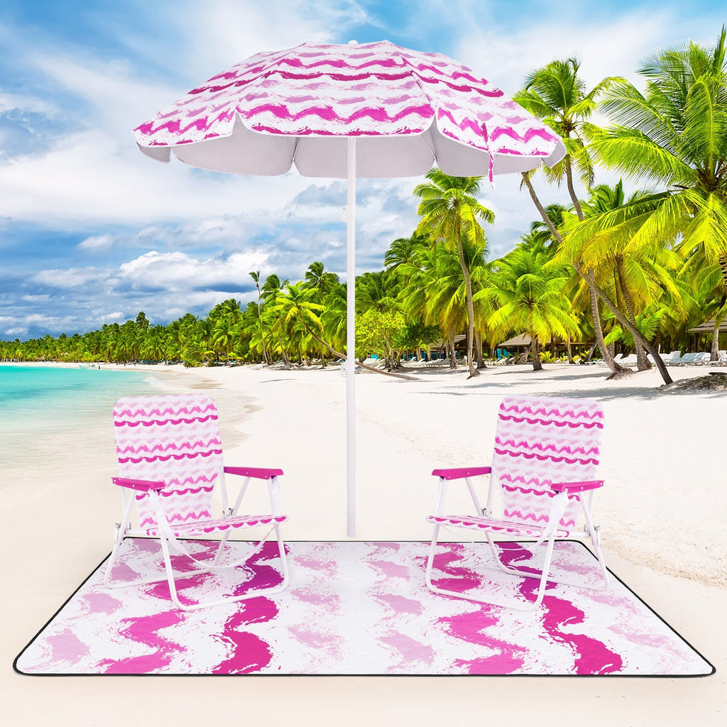 4 Pieces Beach Umbrella Set with 2 Foldable Chairs and Picnic Blanket
