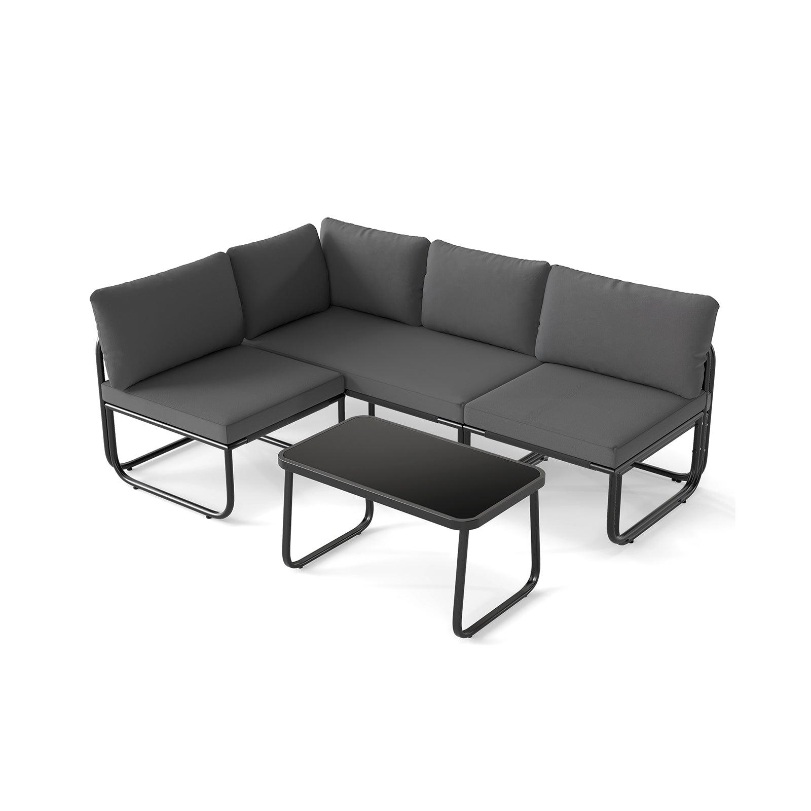 4 Pieces Patio Furniture Set with Cushions and Coffee Table-Gray