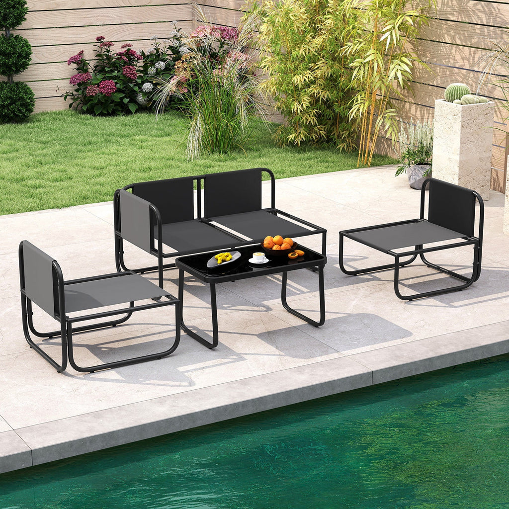 4 Pieces Patio Furniture Set with Cushions and Coffee Table-Gray