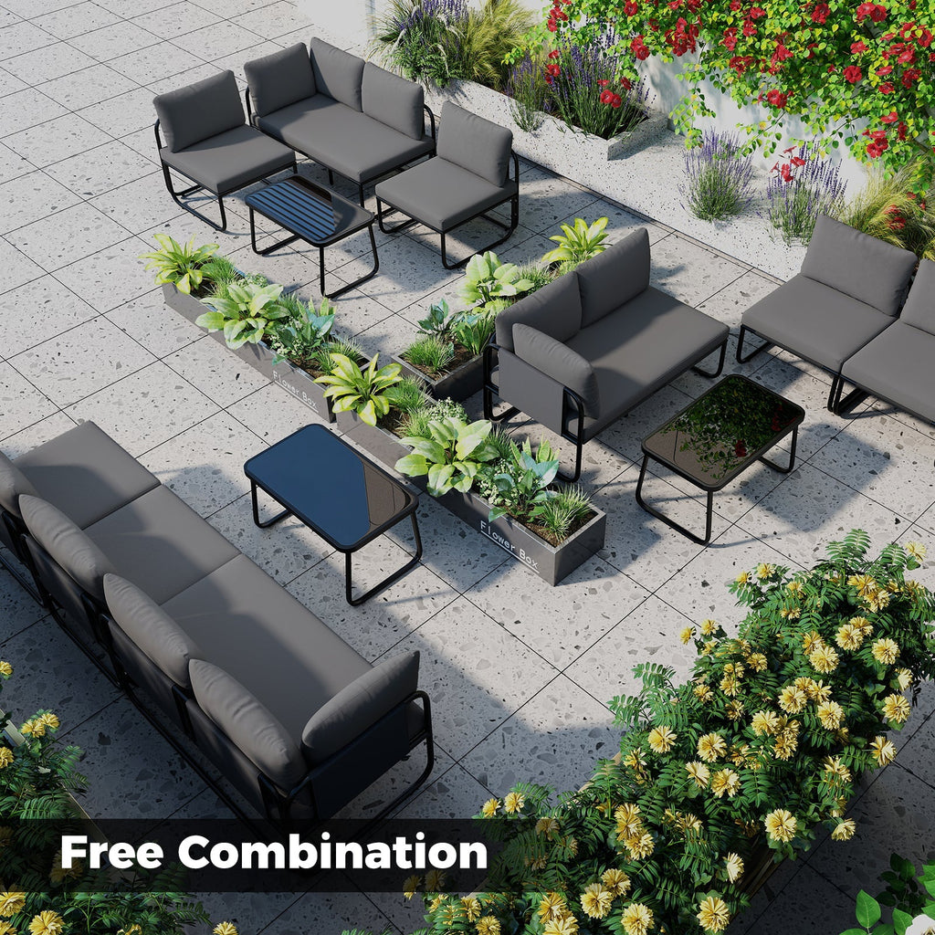 4 Pieces Patio Furniture Set with Cushions and Coffee Table-Gray