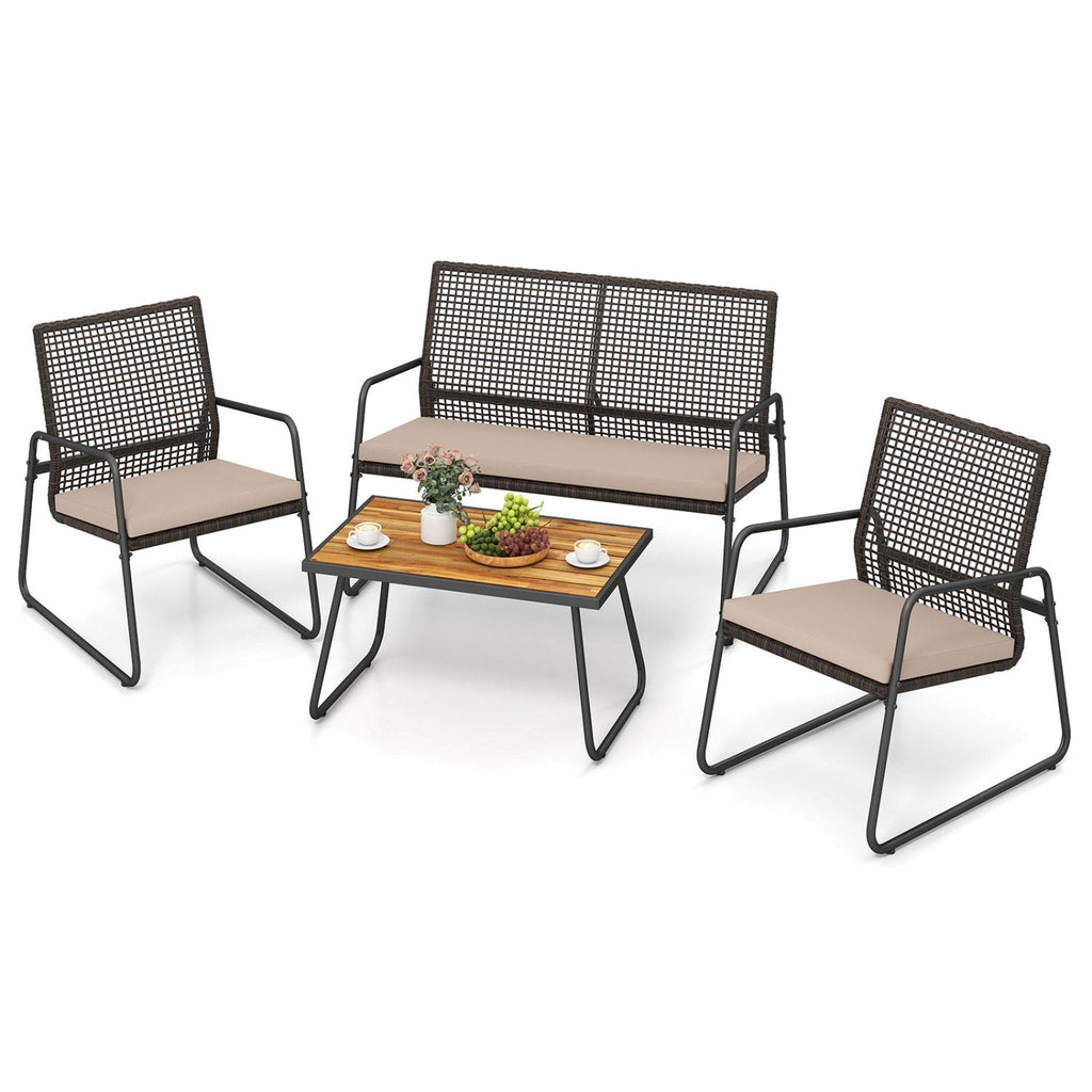 4-Piece Patio Furniture Set with Acacia Wood Coffee Table