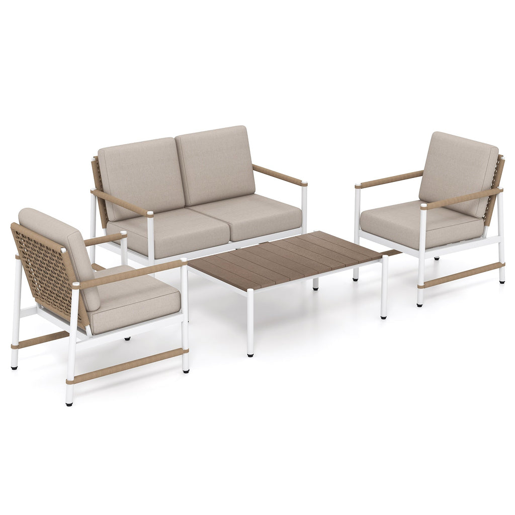 4 Pieces Patio Furniture Set with Thick Cushions and a Coffee Table-Gray