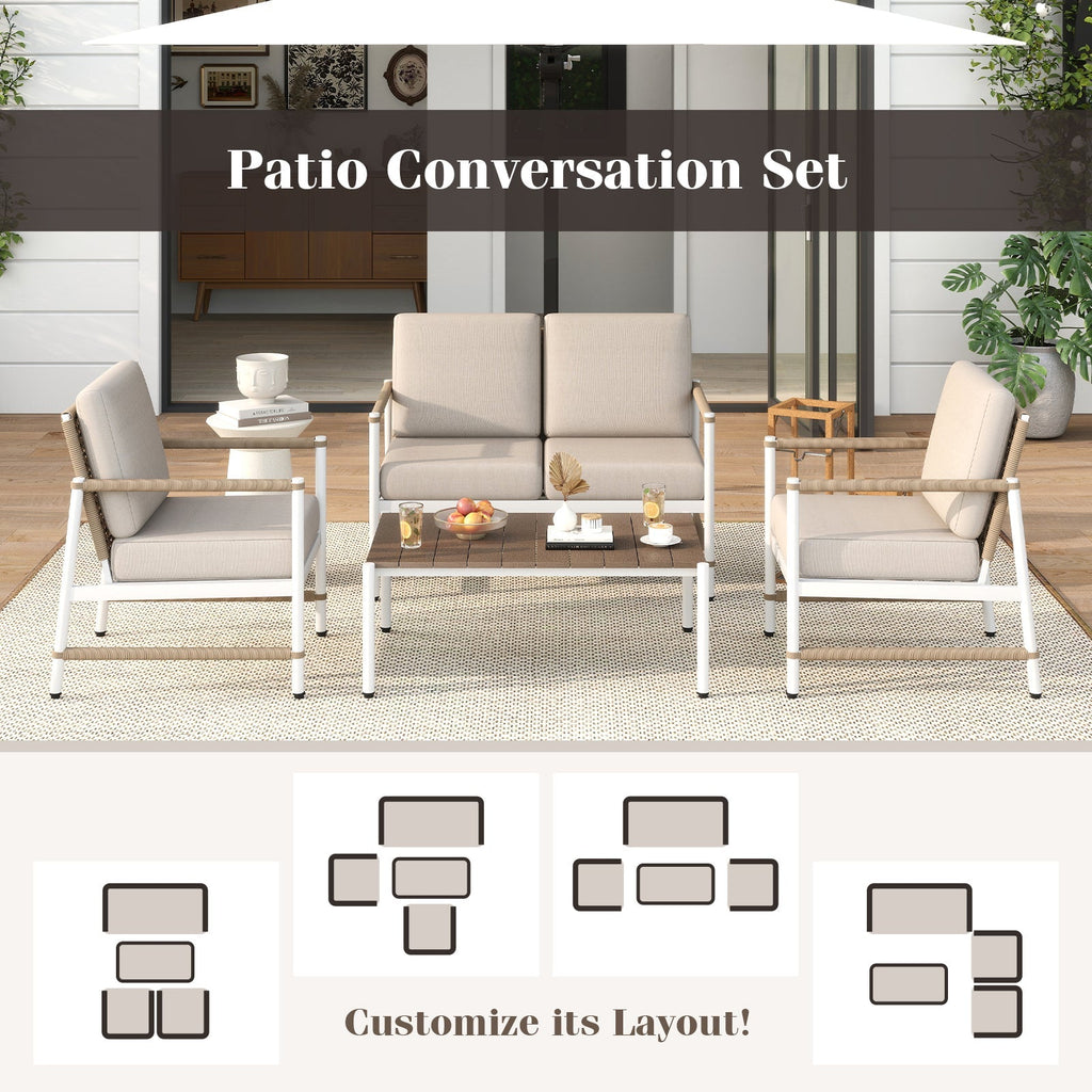 4 Pieces Patio Furniture Set with Thick Cushions and a Coffee Table-Gray