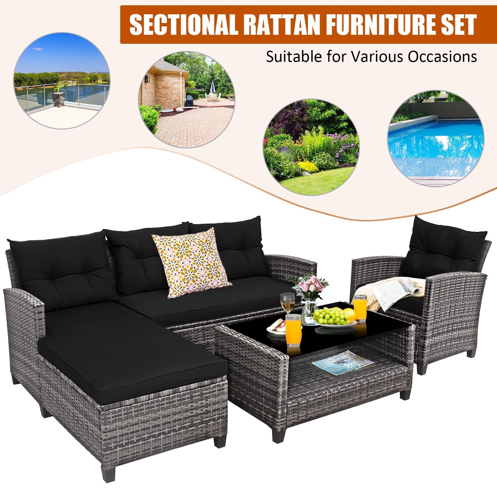 4 Pieces Patio Rattan