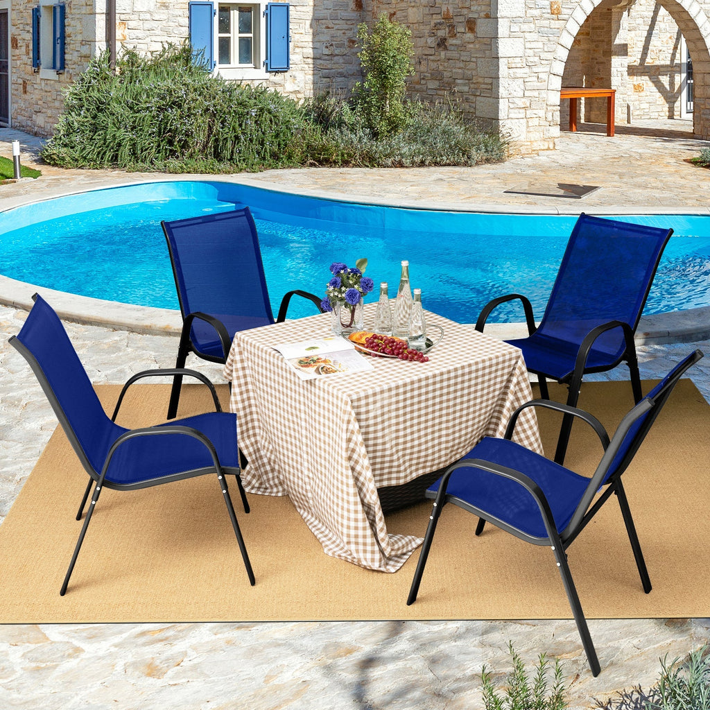 4 Pieces Stackable Patio Dining Chairs Set with Armrest