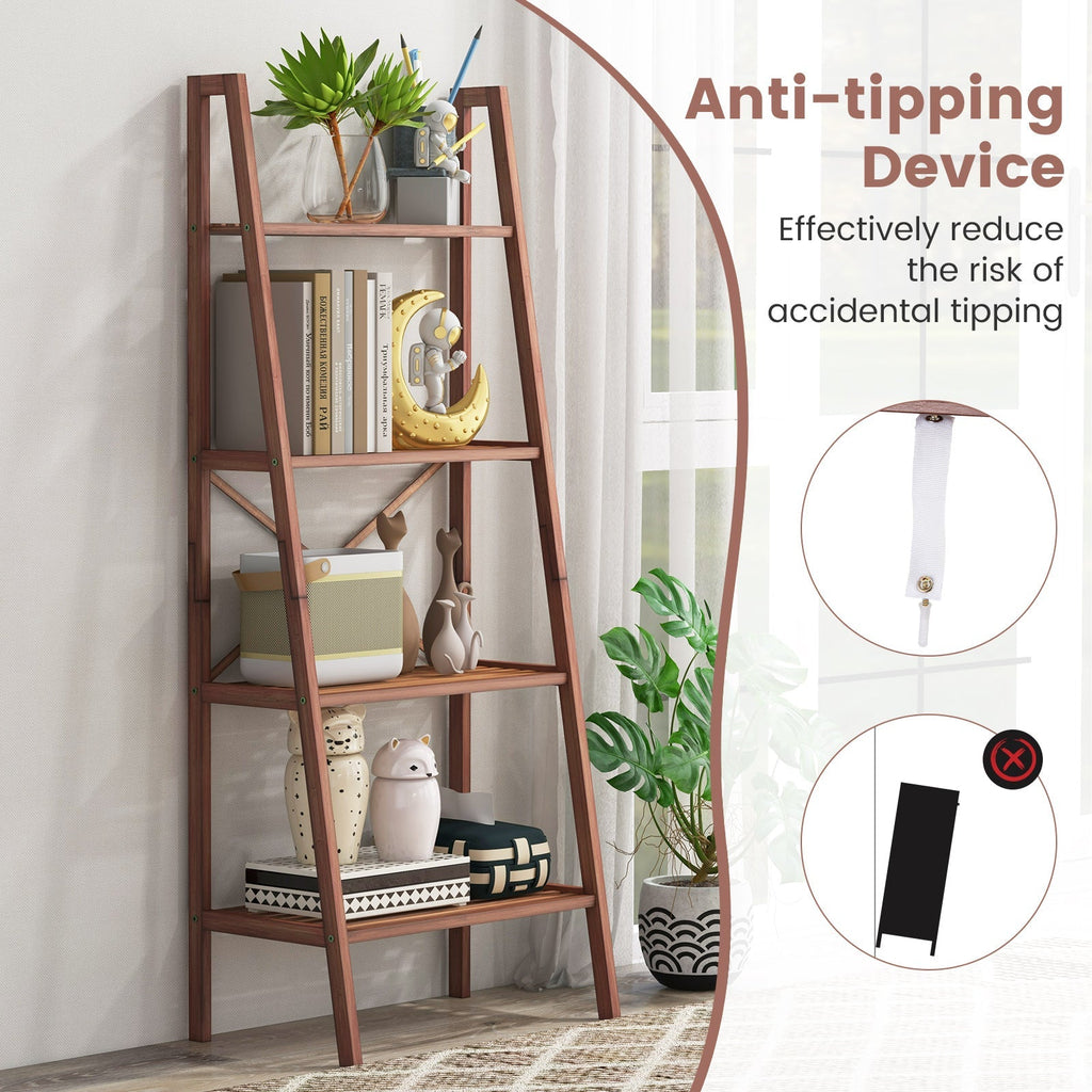 4-Tier Bamboo Ladder Bookshelf 58 Inch - Walnut