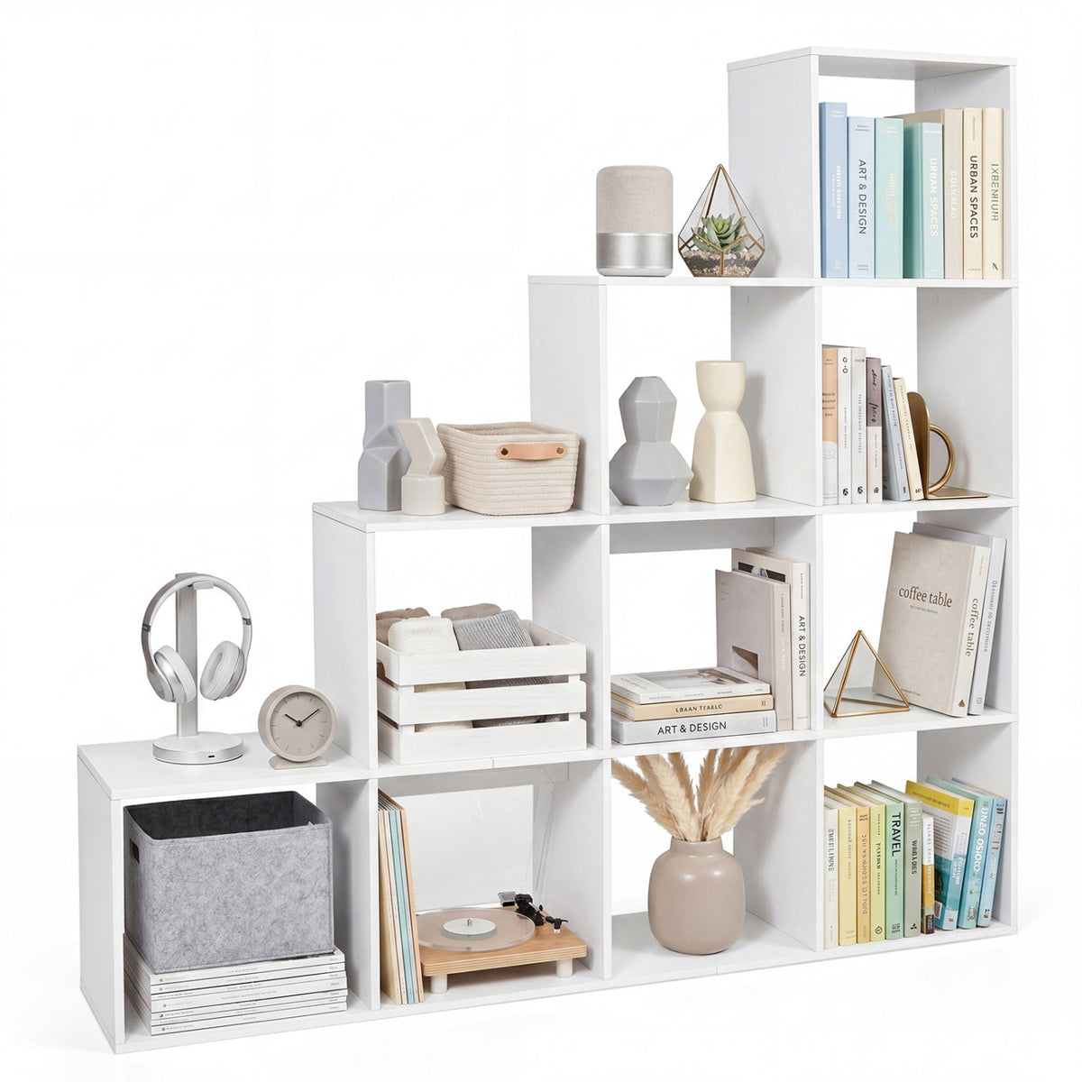4-Tier Bookshelf with 10 Cube Storage and Anti-Tip Kit