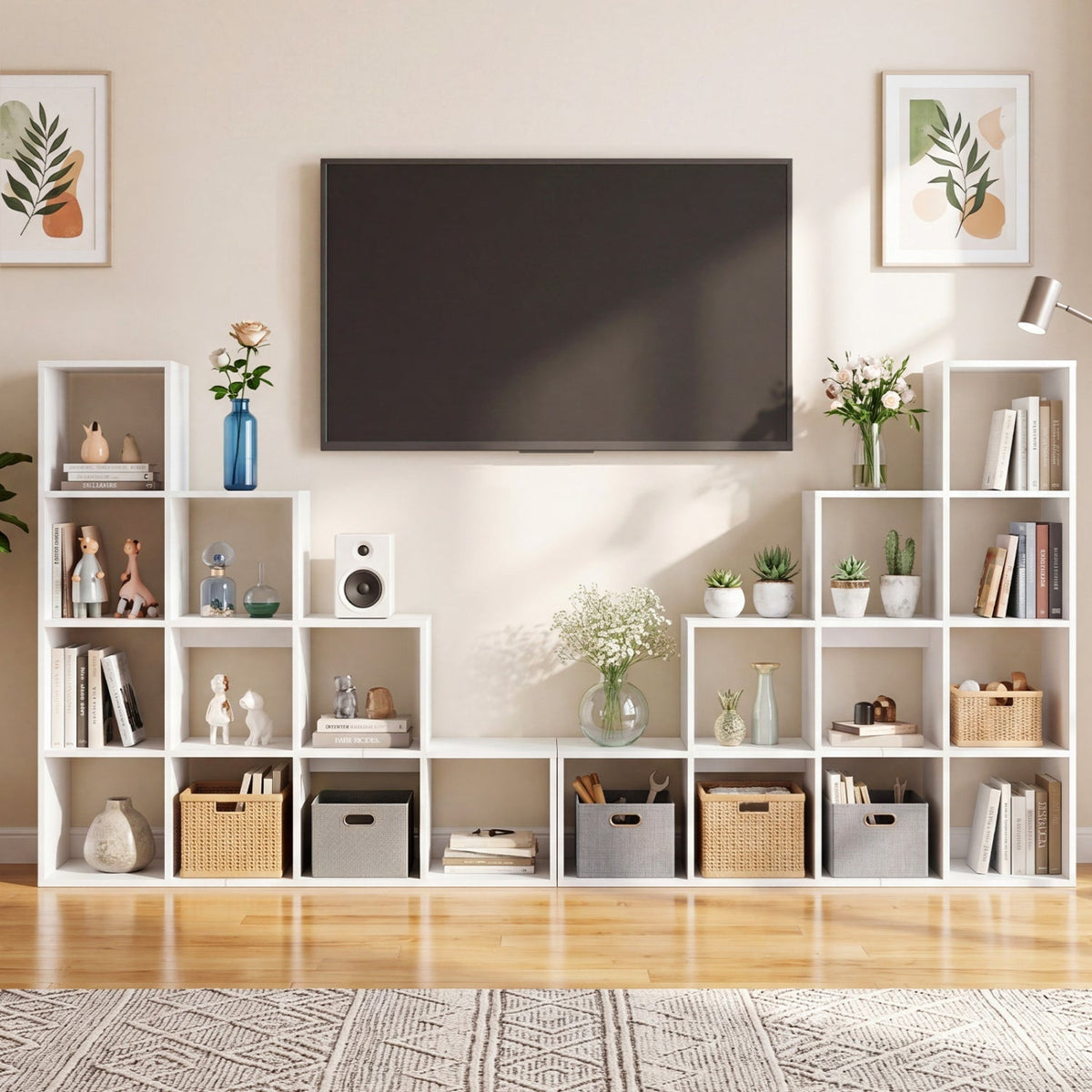 4-Tier Bookshelf with 10 Cube Storage and Anti-Tip Kit