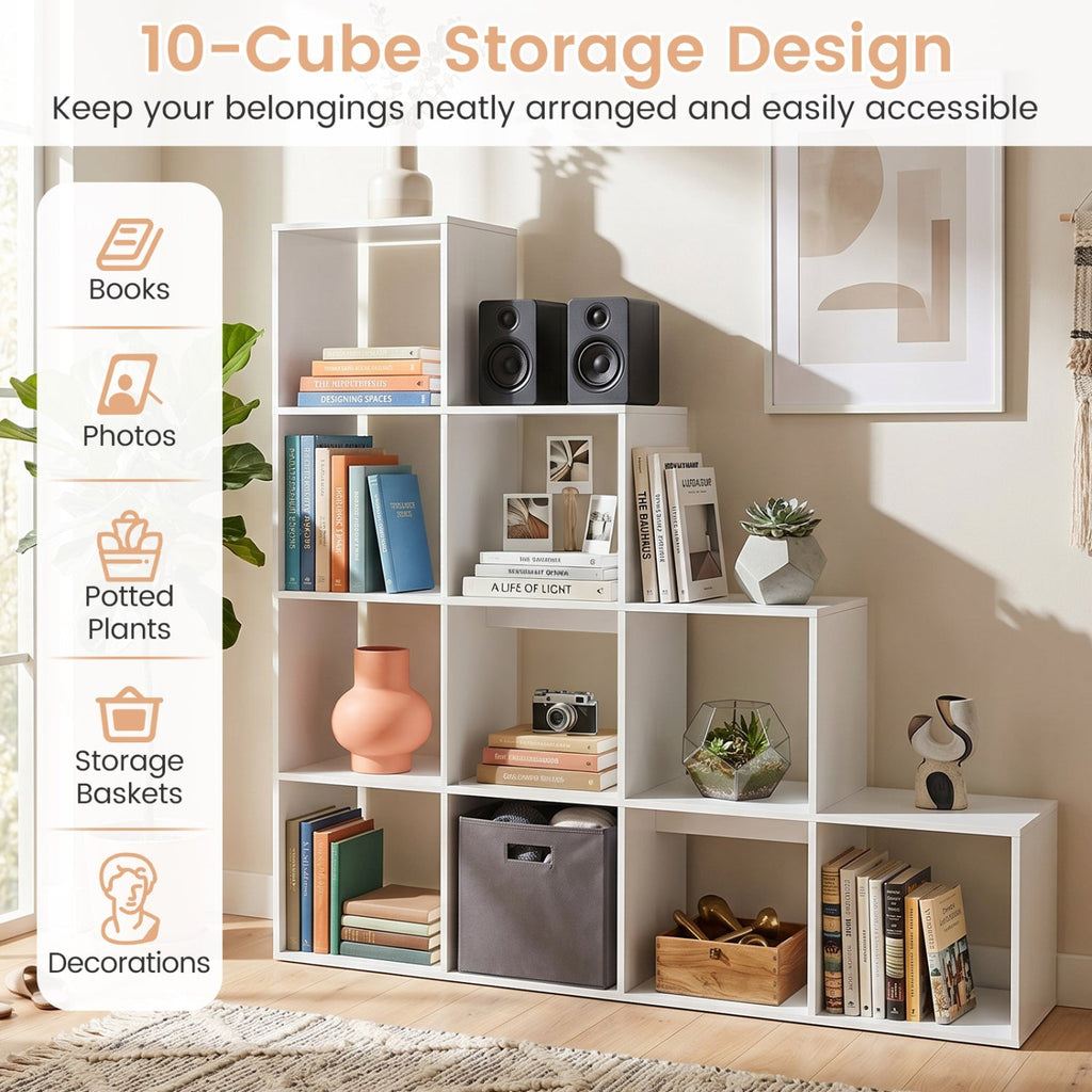 4-Tier Bookshelf with 10 Cube Storage and Anti-Tip Kit