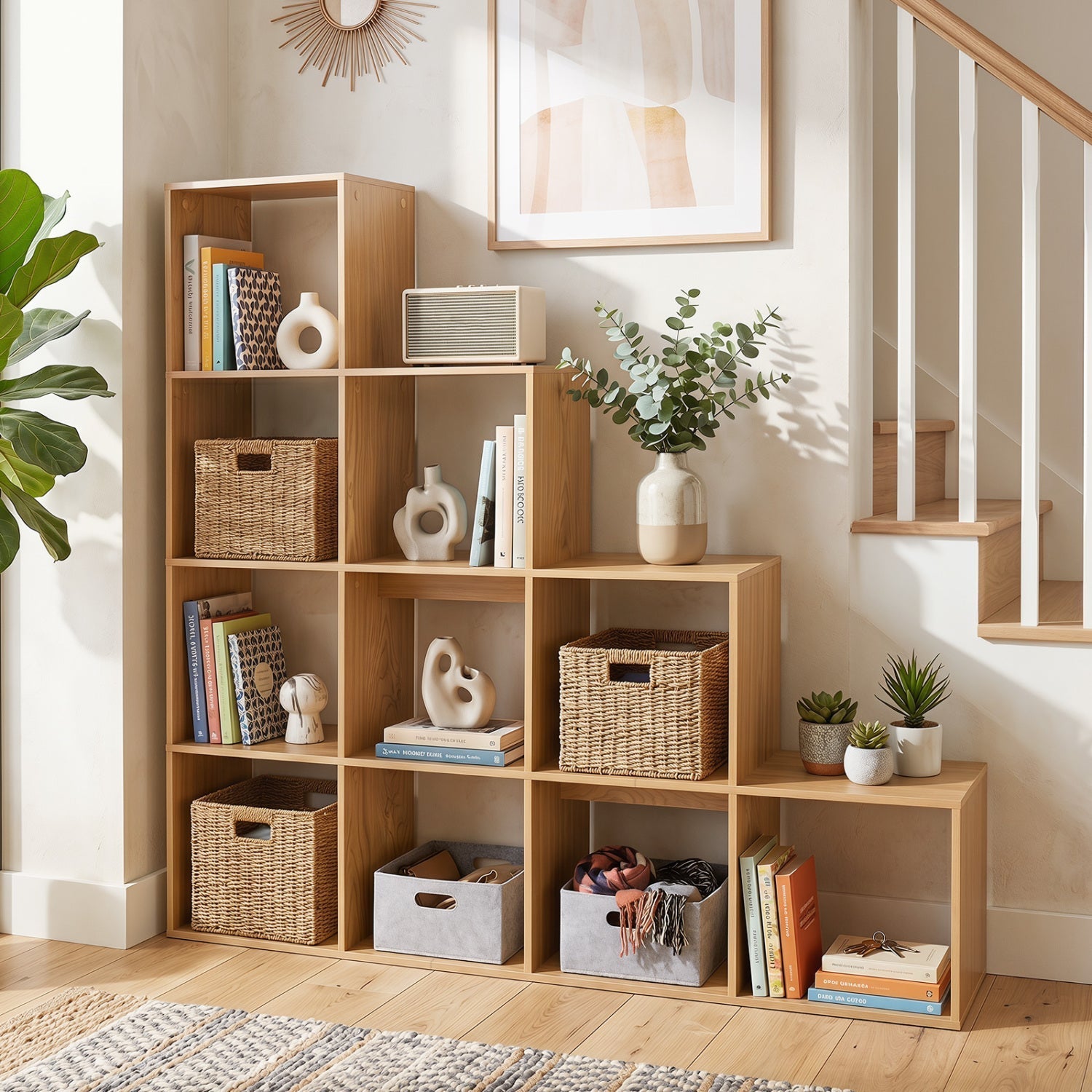 4-Tier Bookshelf with 10 Cube Storage and Anti-Tip Kit