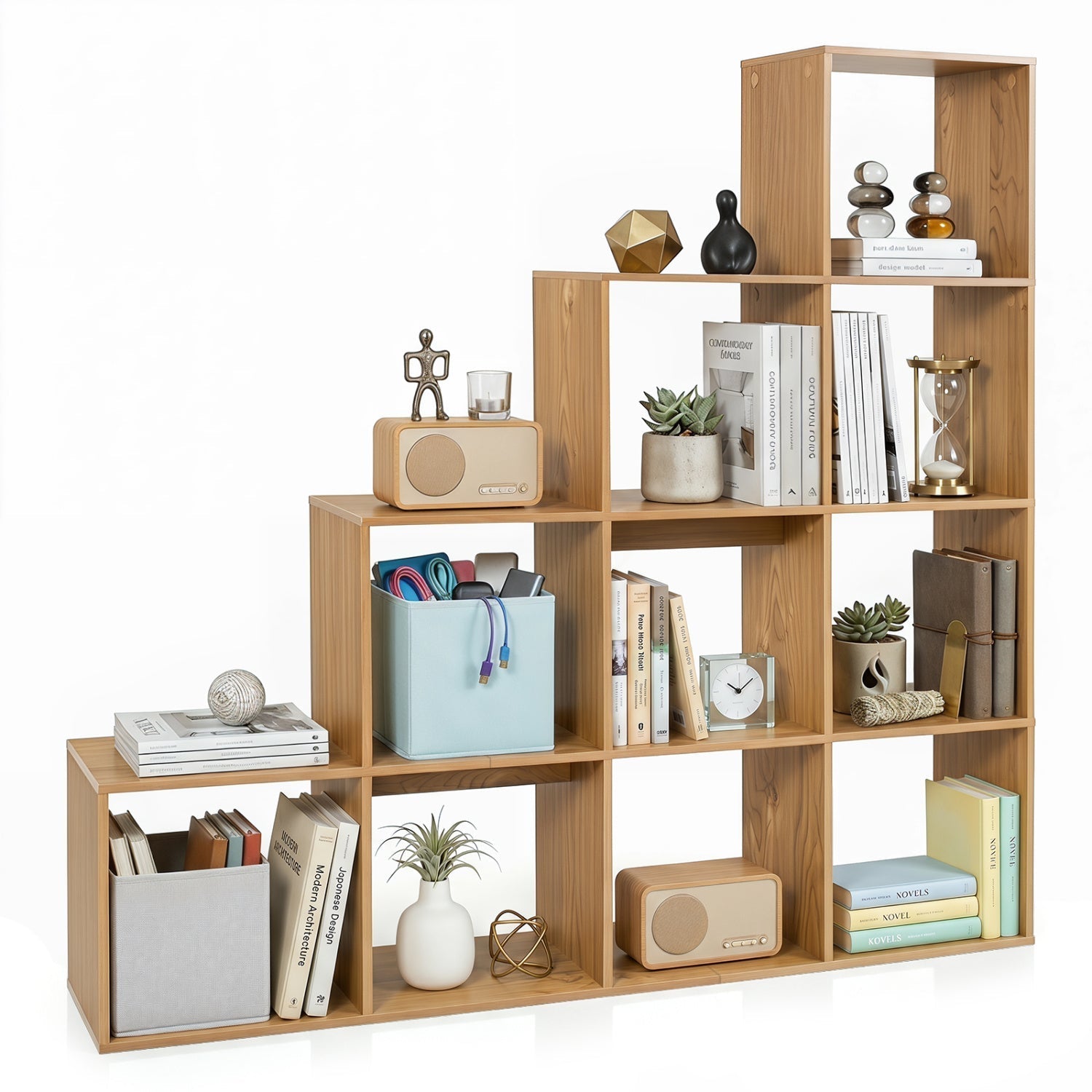 4-Tier Bookshelf with 10 Cube Storage and Anti-Tip Kit