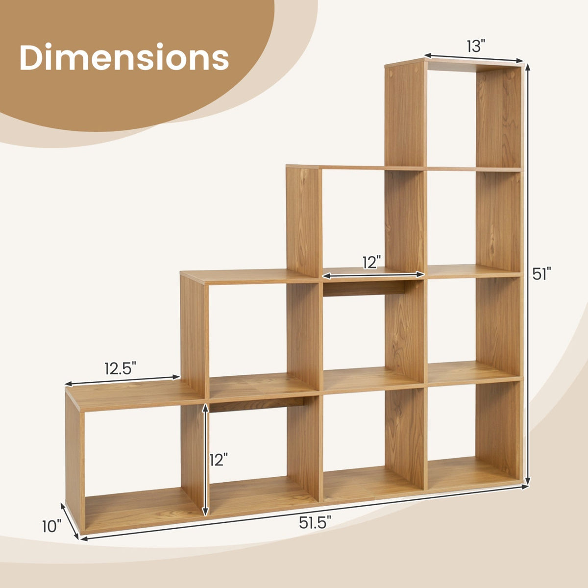 4-Tier Bookshelf with 10 Cube Storage and Anti-Tip Kit