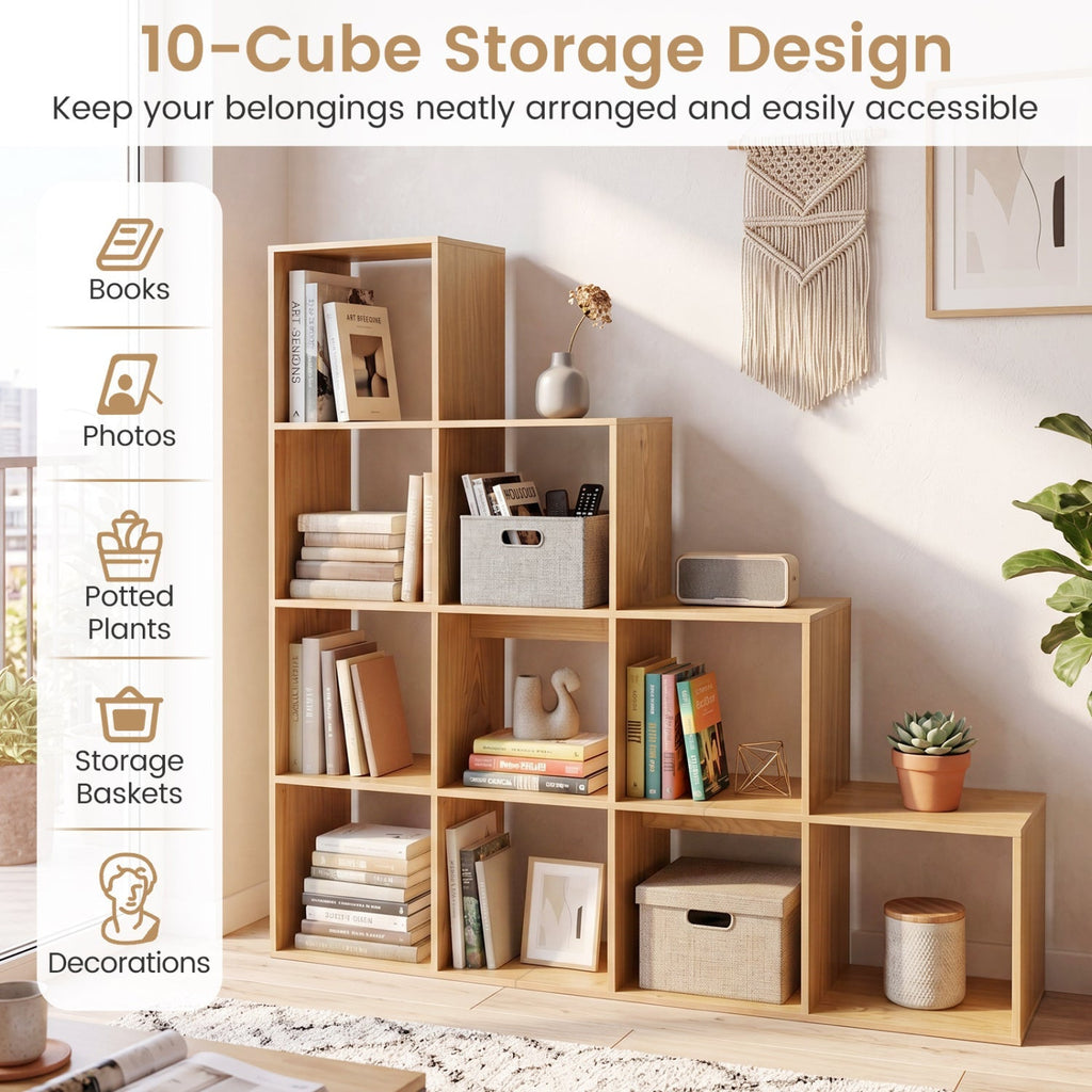 4-Tier Bookshelf with 10 Cube Storage and Anti-Tip Kit