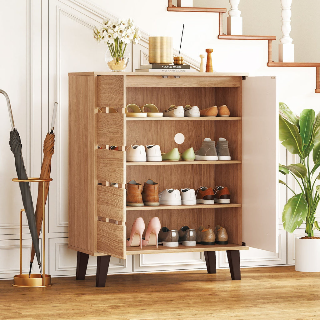 4-Tier Farmhouse Shoe Organizer with Louvered Door