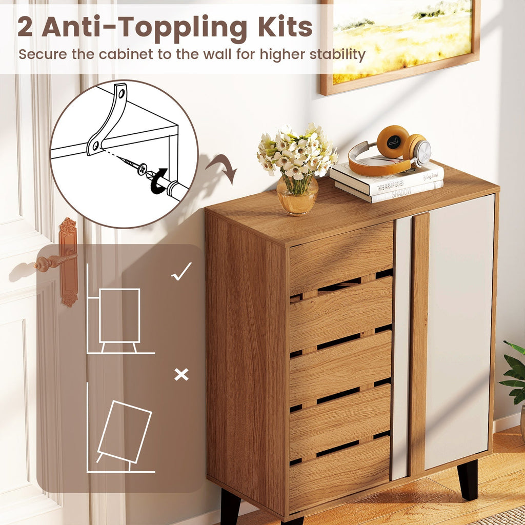 4-Tier Farmhouse Shoe Organizer with Louvered Door