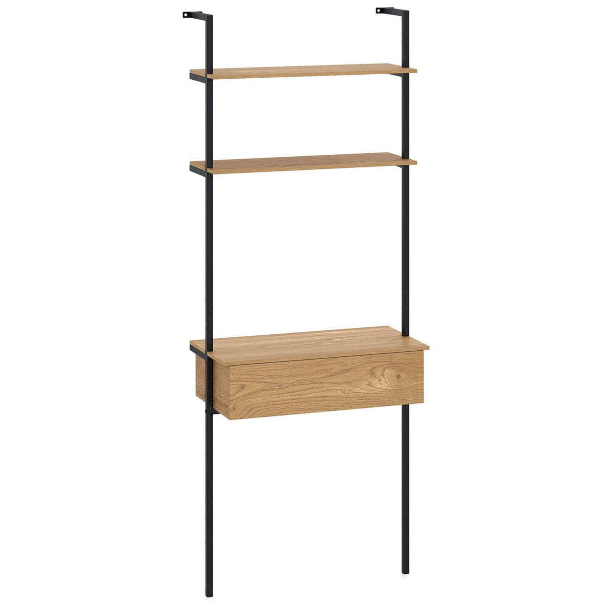 4-Tier Ladder Bookshelf with Drawer and Metal Frame
