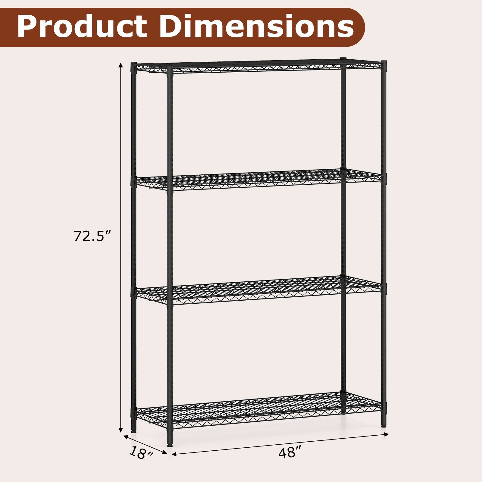 4-Tier Metal Storage Shelving Unit with V-Shaped Wire Rack-Black