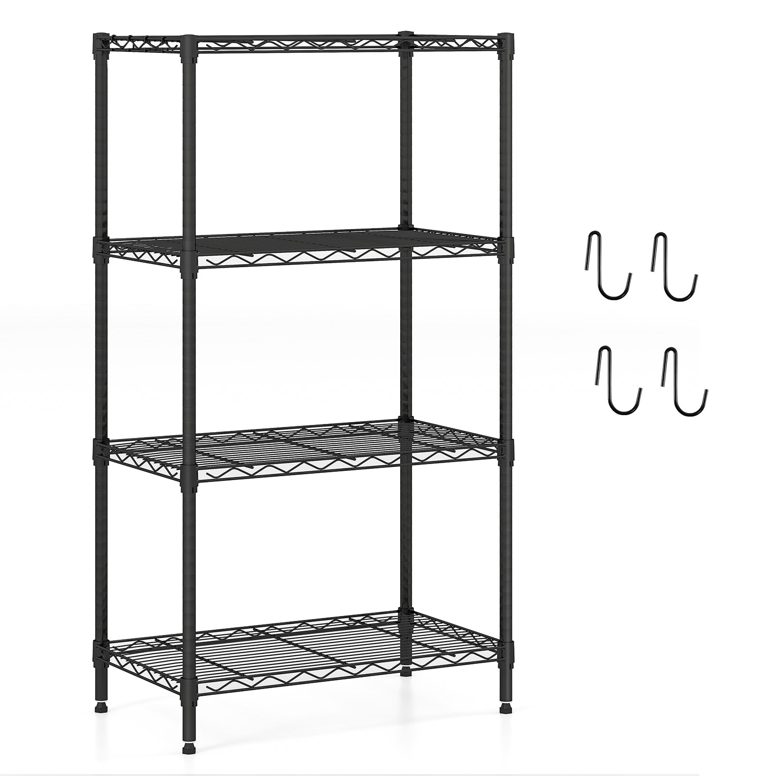 4-Tier Metal Storage Shelving Unit with V-Shaped Wire Rack and 600 LBS Capacity-Black