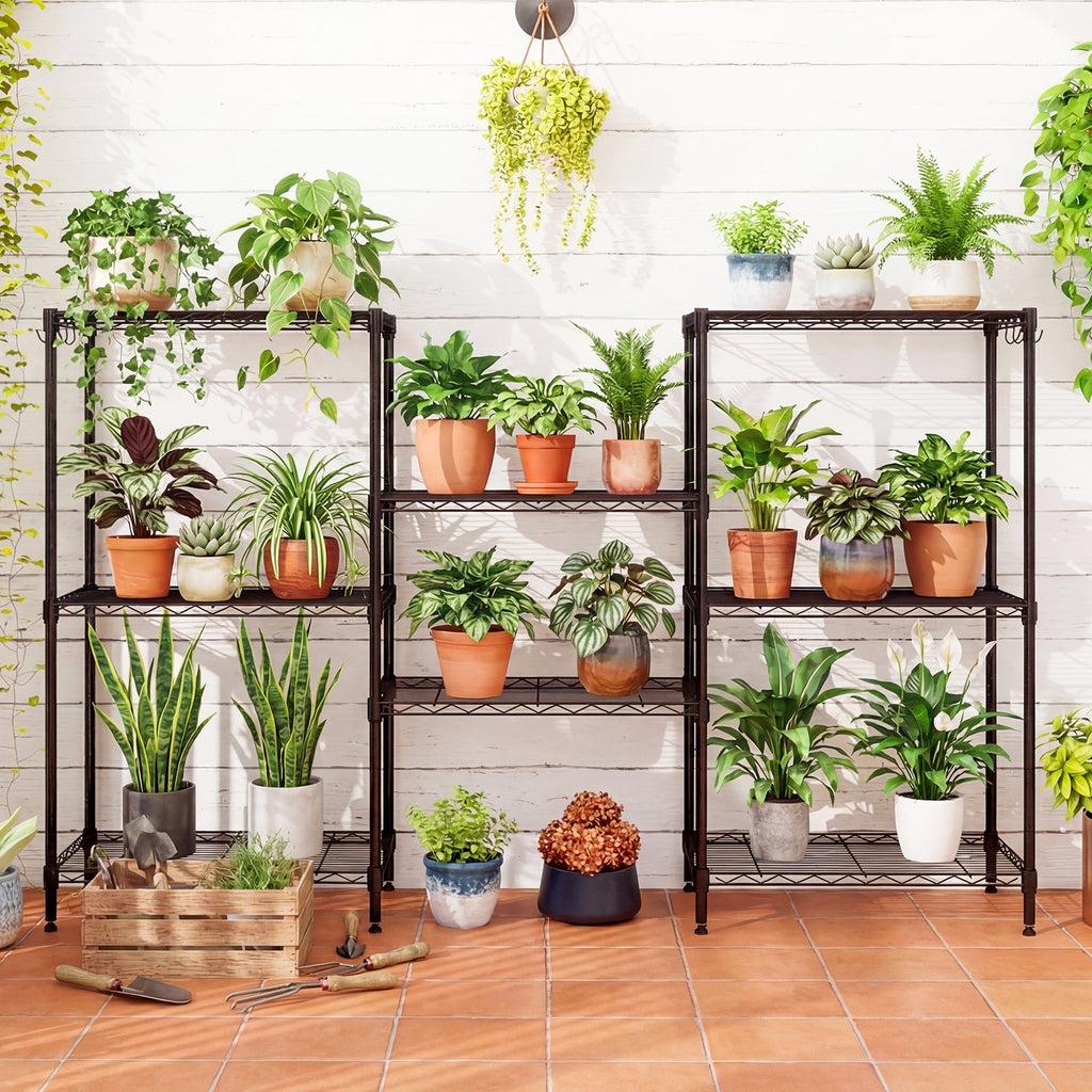 4-Tier Metal Storage Shelving Unit with V-Shaped Wire Rack and 600 LBS Capacity-Black