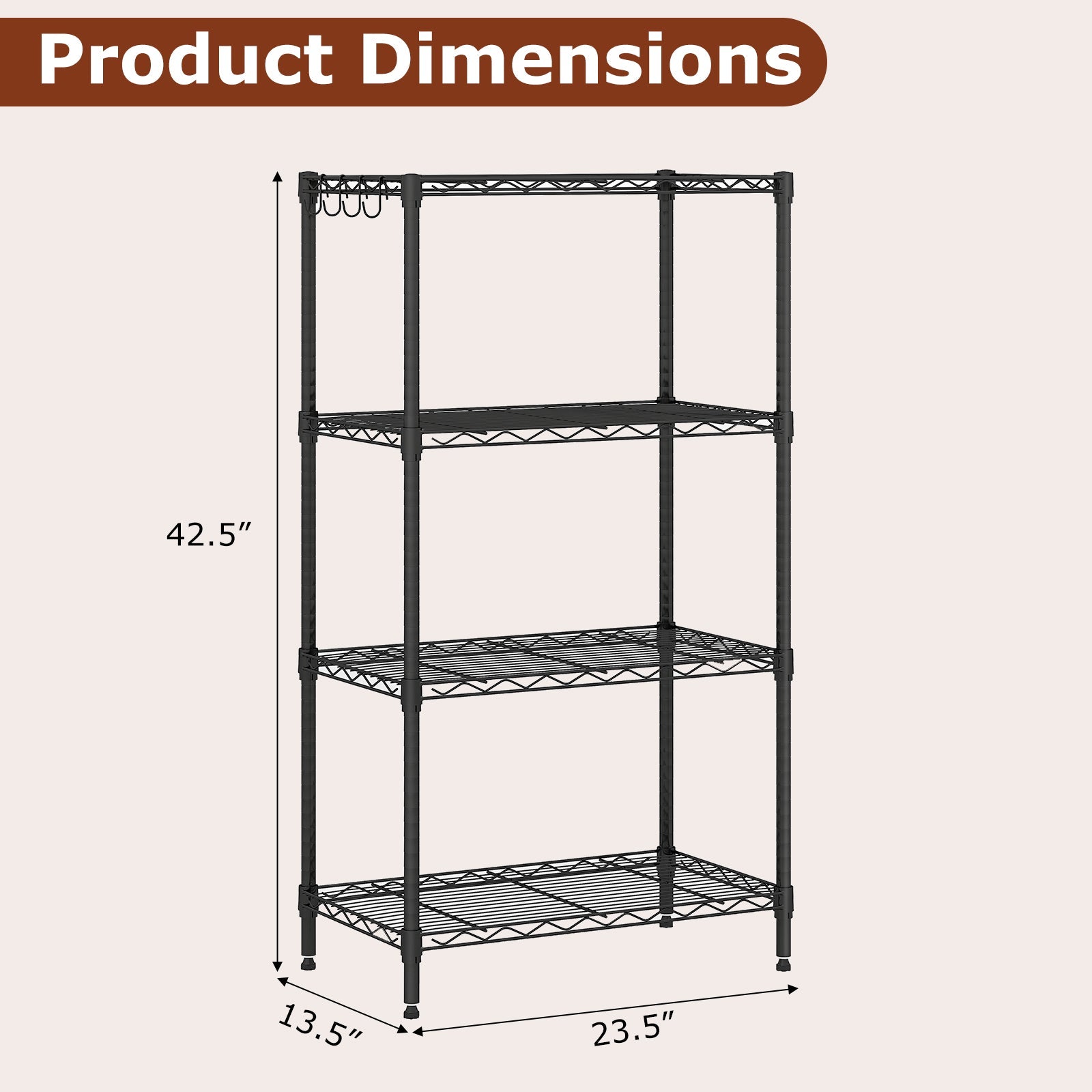 4-Tier Metal Storage Shelving Unit with V-Shaped Wire Rack and 600 LBS Capacity-Black