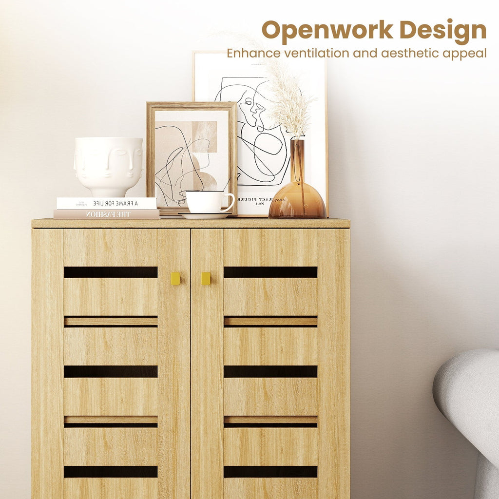 4-Tier Modern Freestanding Wooden Shoe Cabinet with Doors and Removable Shelves-Oak