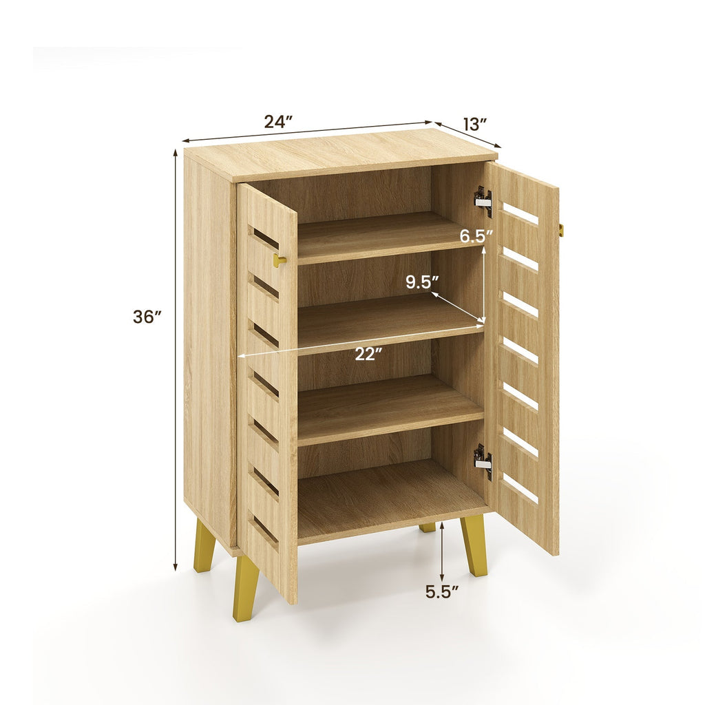 4-Tier Modern Freestanding Wooden Shoe Cabinet with Doors and Removable Shelves-Oak