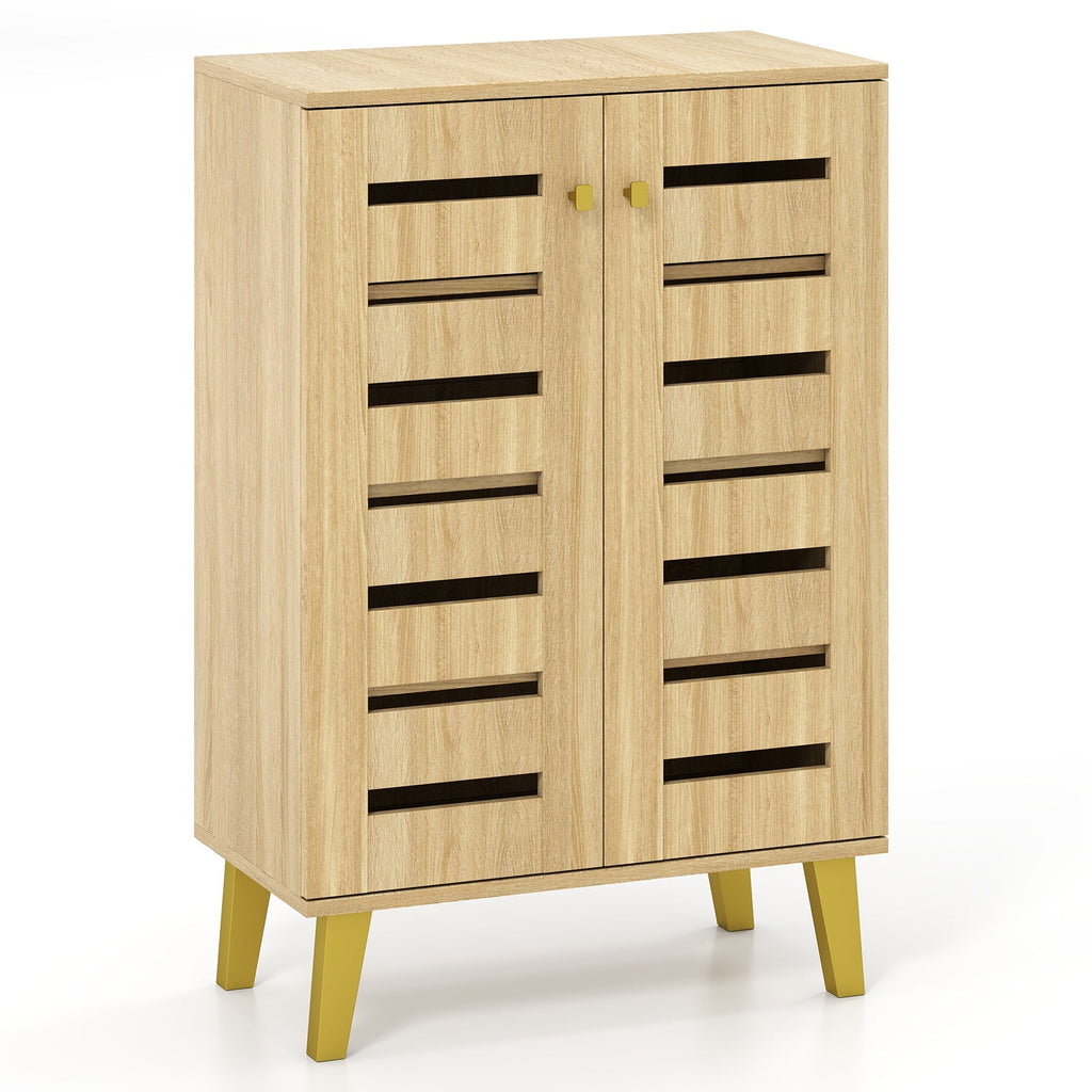 4-Tier Modern Freestanding Wooden Shoe Cabinet with Doors and Removable Shelves-Oak