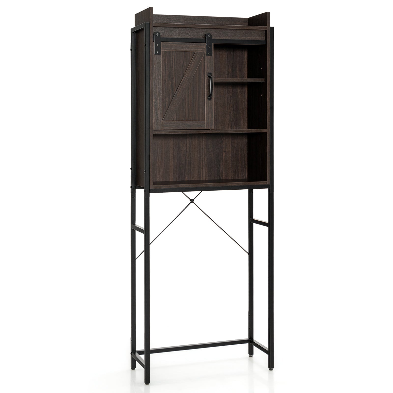 4-Tier Multifunctional Toilet Sorage Cabinet with Adjustable Shelf and Sliding Barn Door