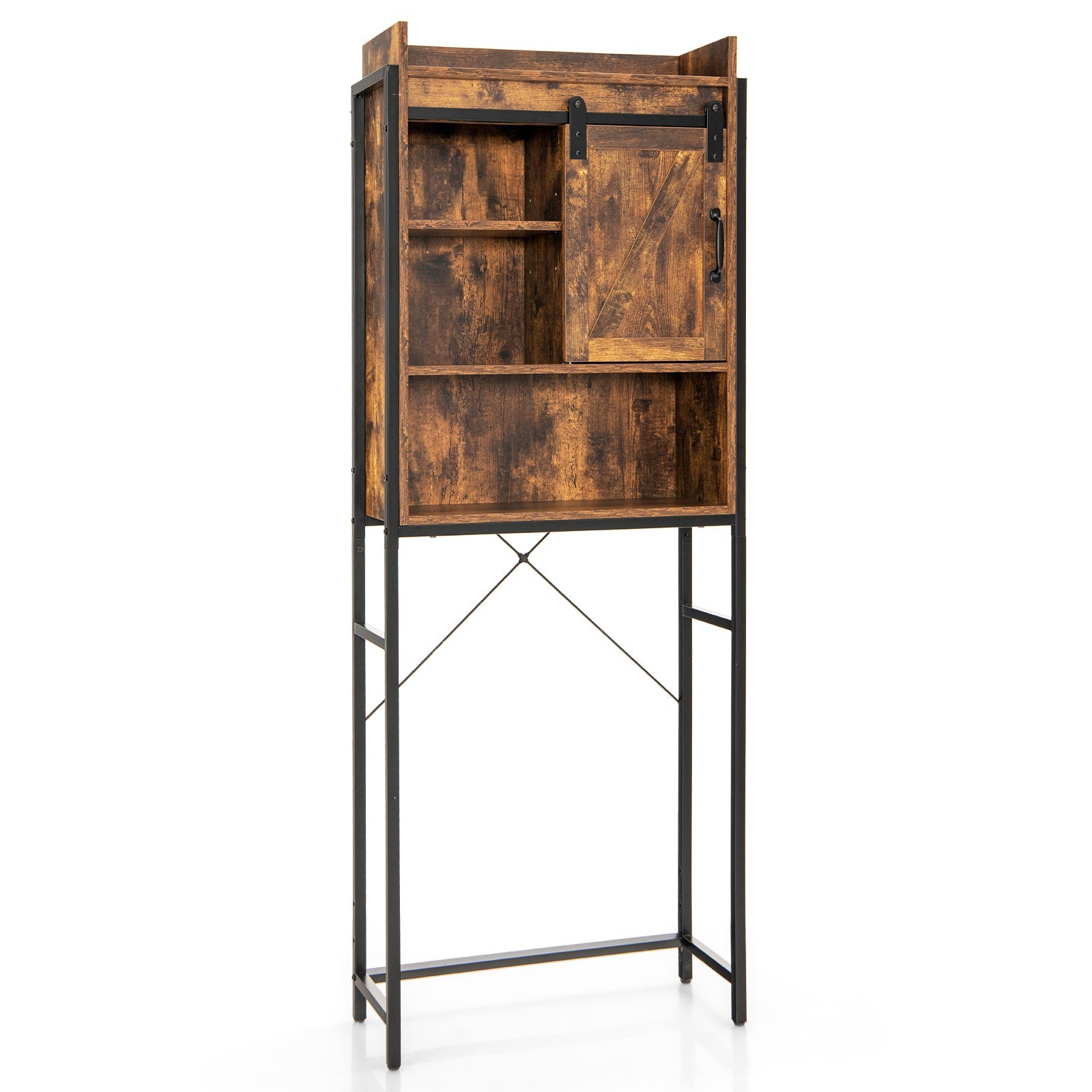 4-Tier Multifunctional Toilet Sorage Cabinet with Adjustable Shelf and Sliding Barn Door
