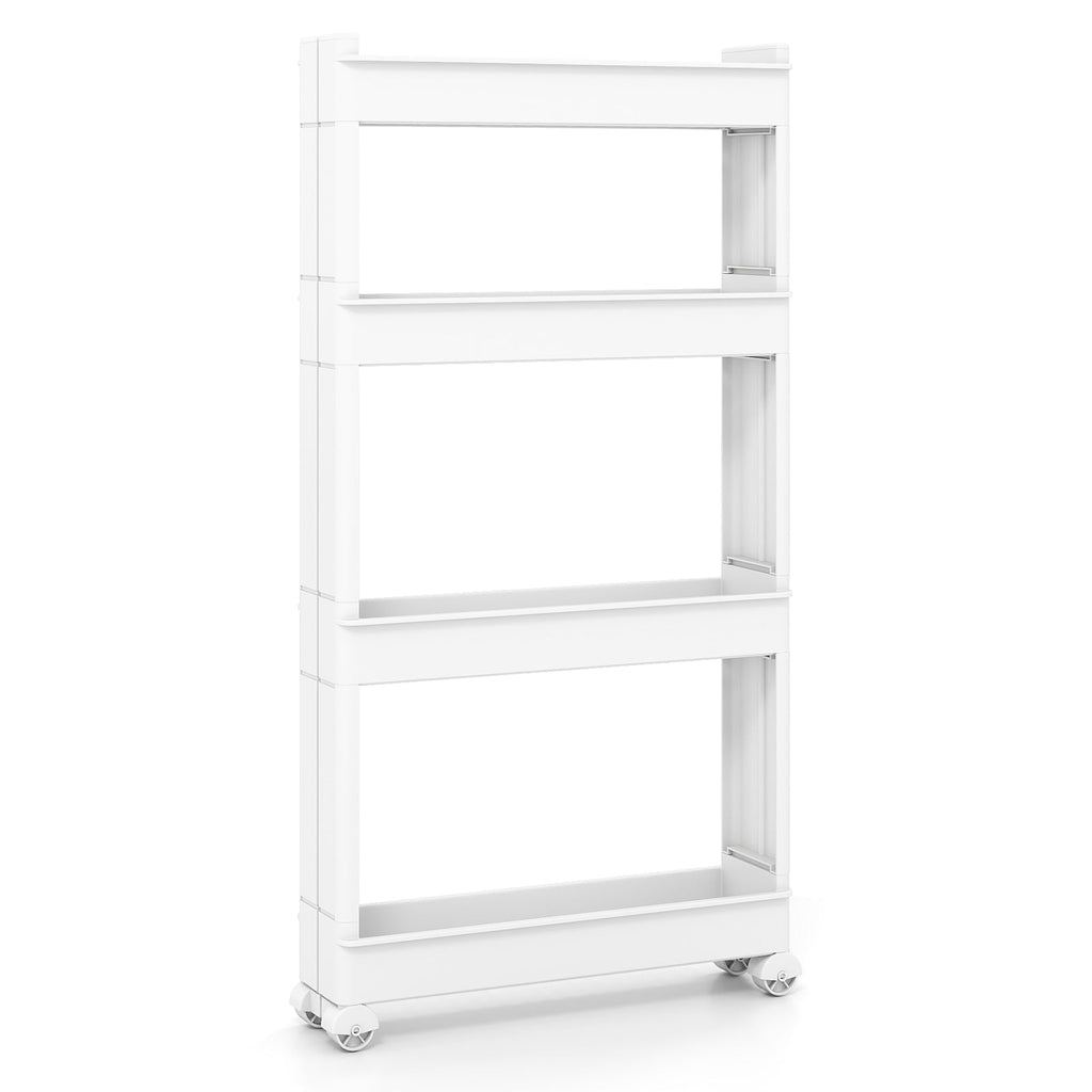 4-Tier Multifunctional Slim Storage Trolley with Detachable Trays-White