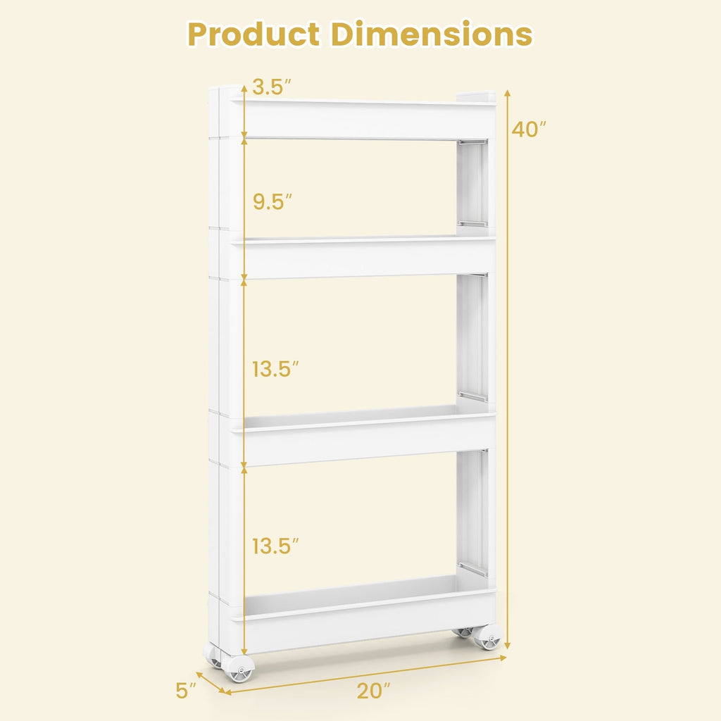 4-Tier Multifunctional Slim Storage Trolley with Detachable Trays-White
