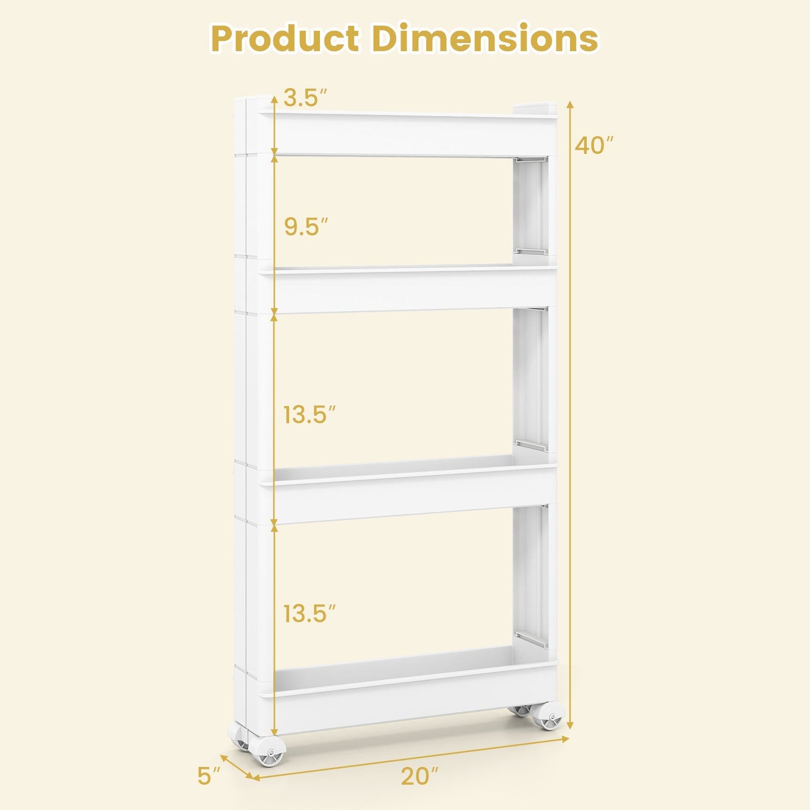 4-Tier Multifunctional Slim Storage Trolley with Detachable Trays-White