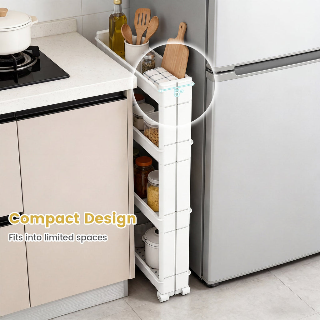 4-Tier Multifunctional Slim Storage Trolley with Detachable Trays-White