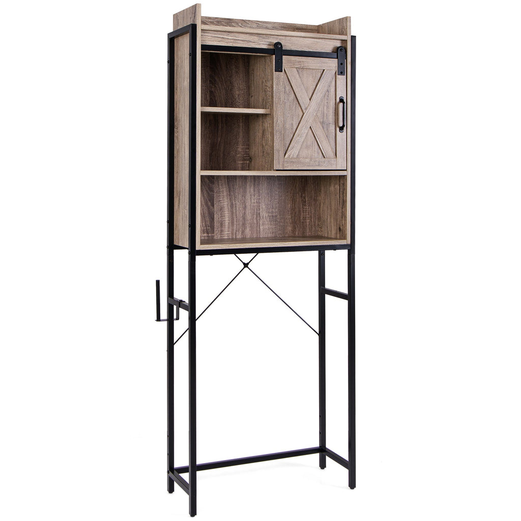 4-Tier Multifunctional Toilet Sorage Cabinet with Adjustable Shelf and Sliding Barn Door