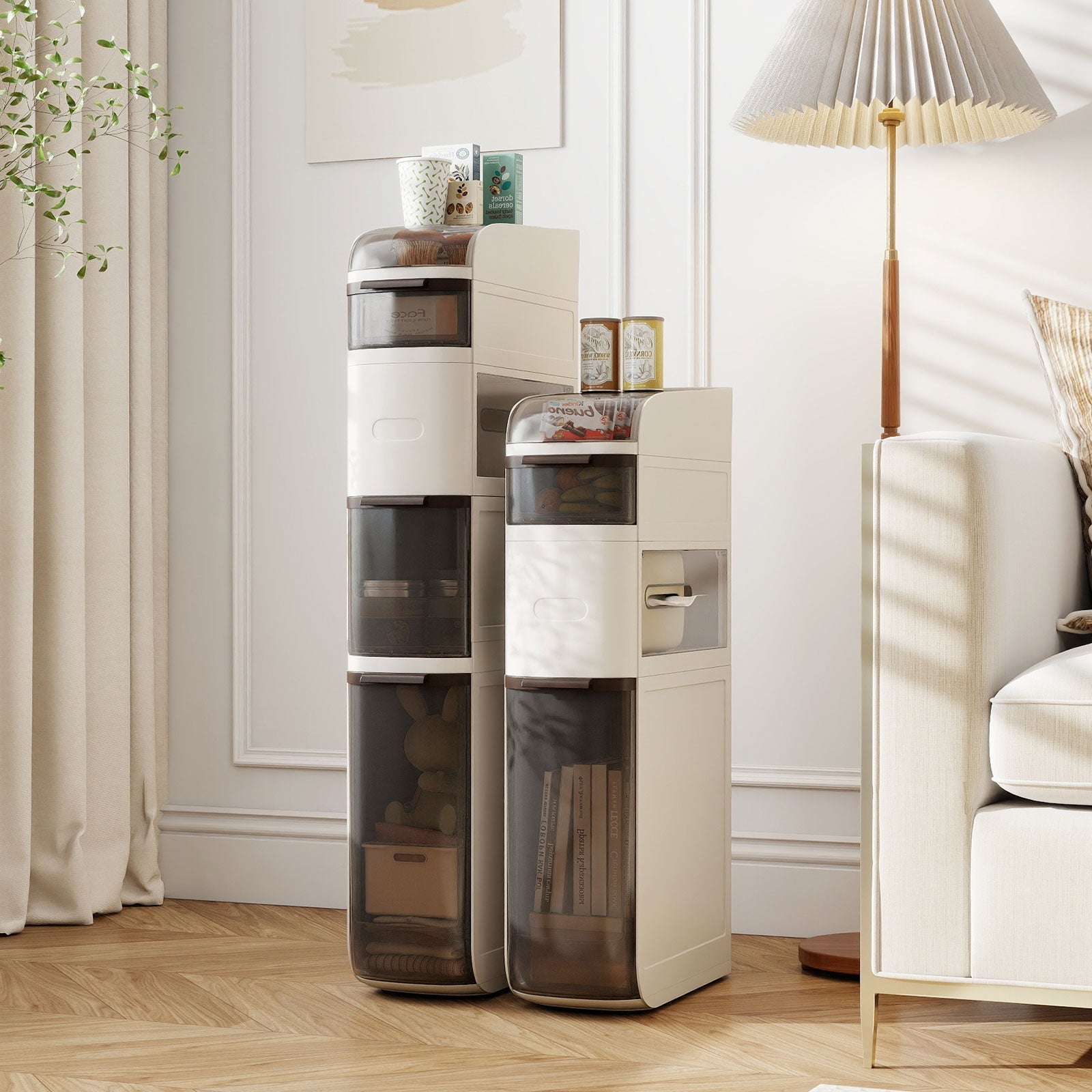 5-Tier Narrow Bathroom Storage Cabinet with Drawers and Tissue Box