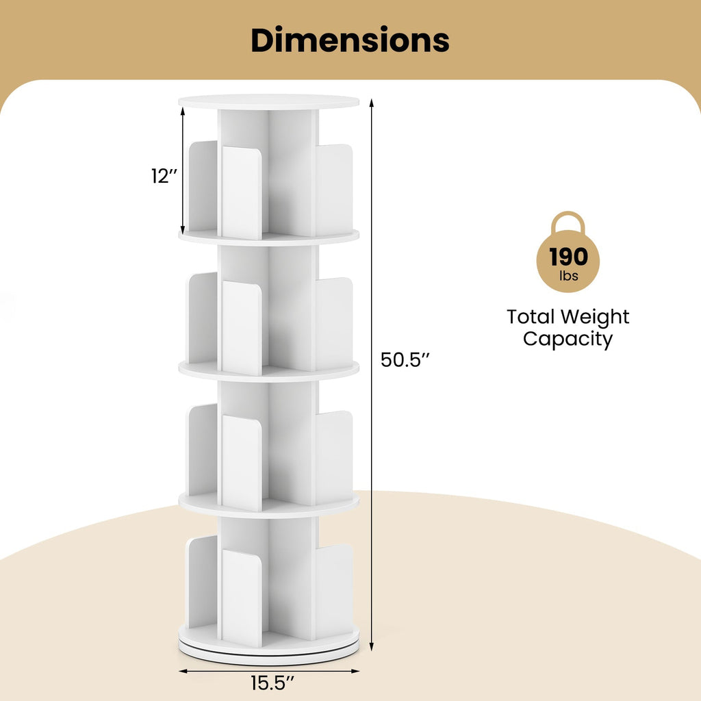 4-Tier Rotating Bookshelf 360¬∞ Display Rack with Dividers and Anti-falling Baffles