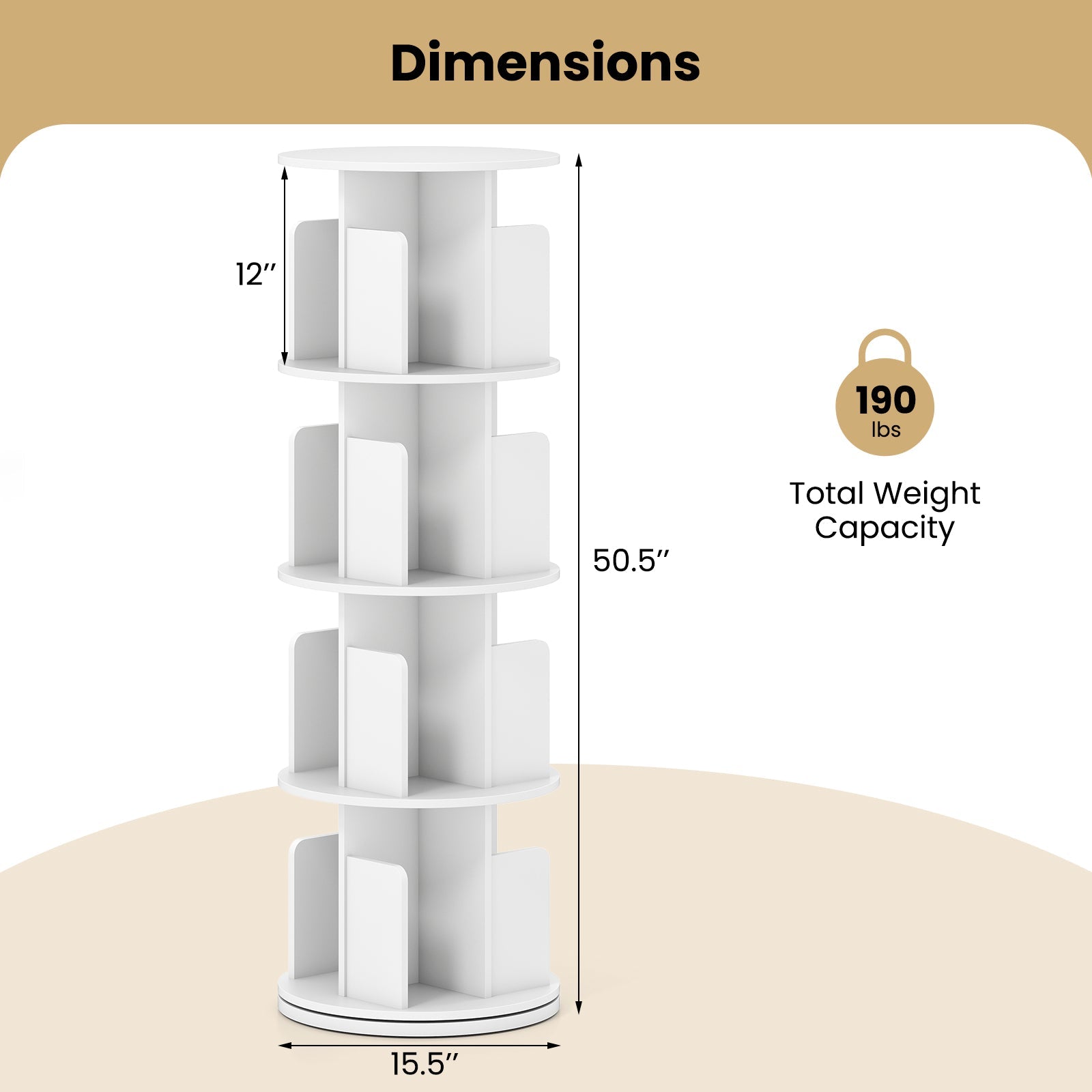 4-Tier Rotating Bookshelf 360¬∞ Display Rack with Dividers and Anti-falling Baffles