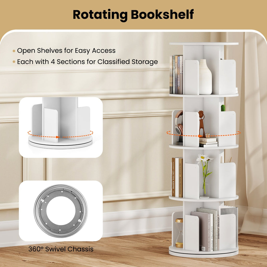 4-Tier Rotating Bookshelf 360¬∞ Display Rack with Dividers and Anti-falling Baffles