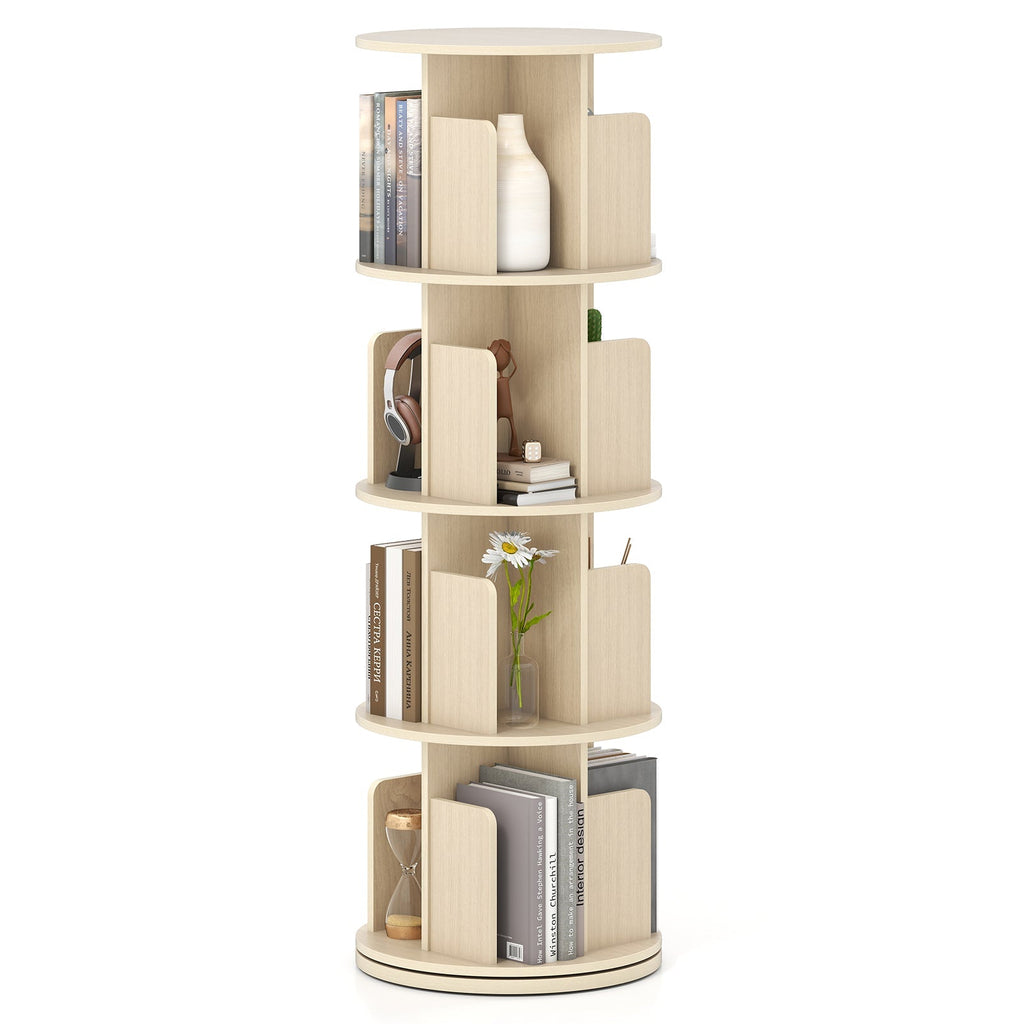 4-Tier Rotating Bookshelf 360¬∞ Display Rack with Dividers and Anti-falling Baffles