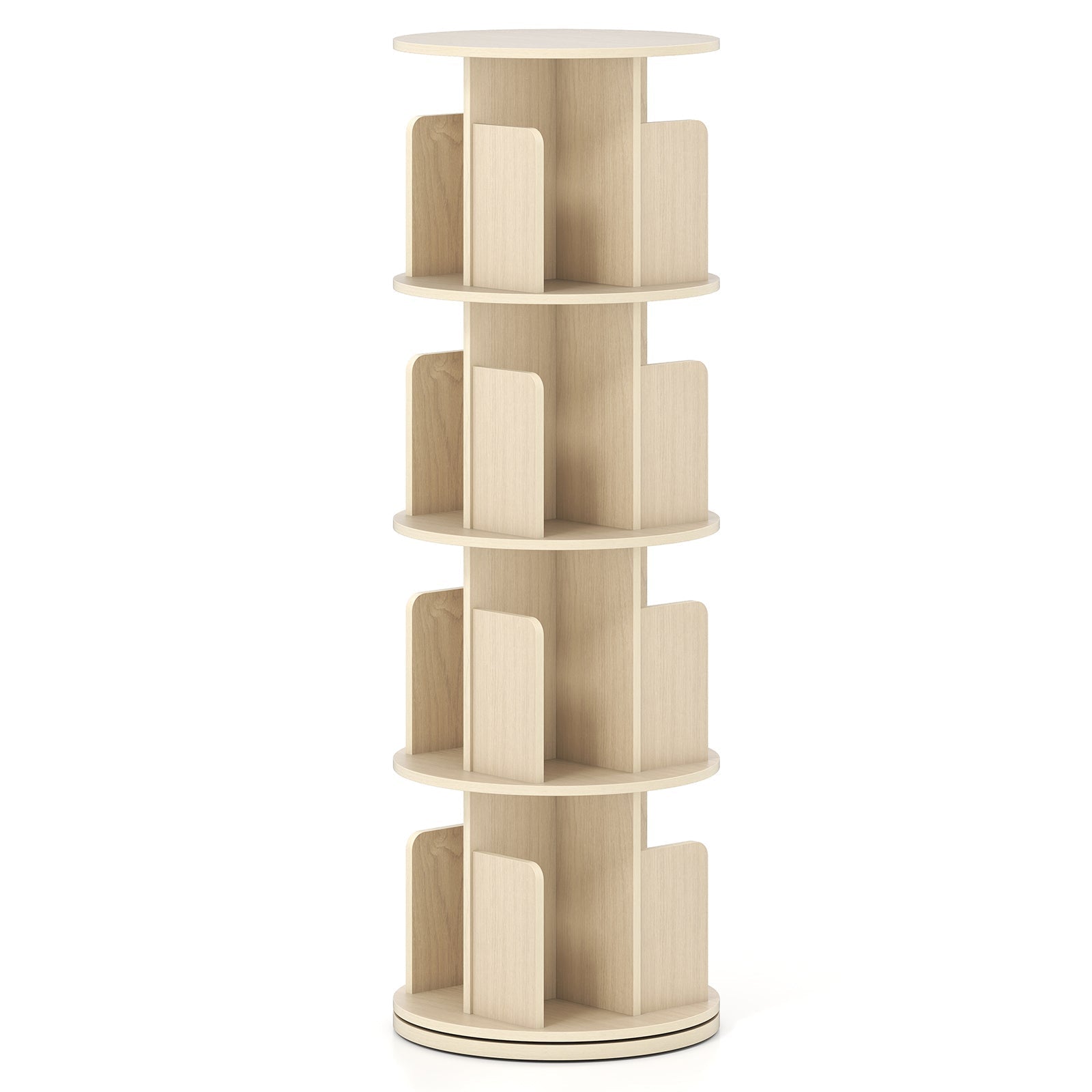4-Tier Rotating Bookshelf 360¬∞ Display Rack with Dividers and Anti-falling Baffles