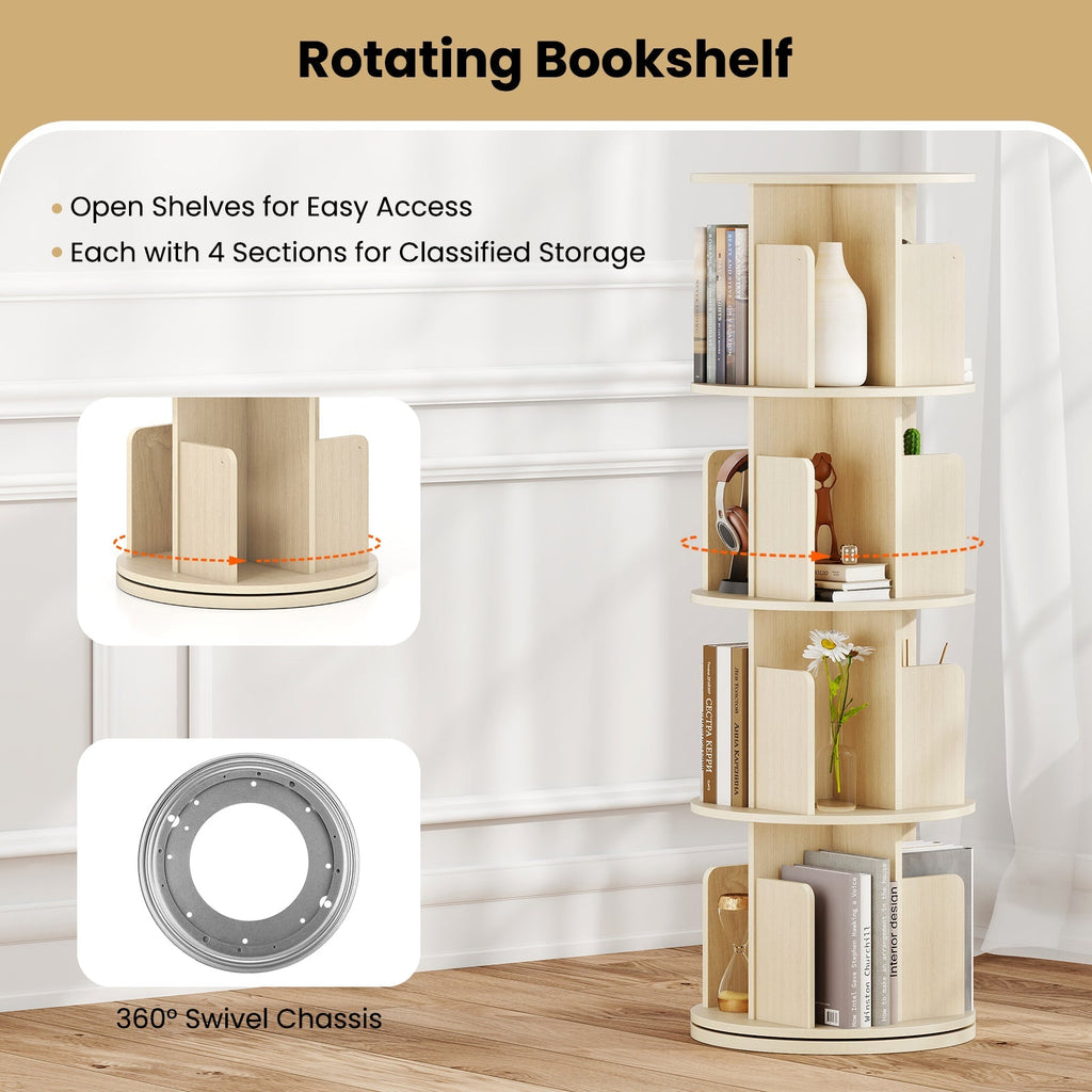 4-Tier Rotating Bookshelf 360¬∞ Display Rack with Dividers and Anti-falling Baffles