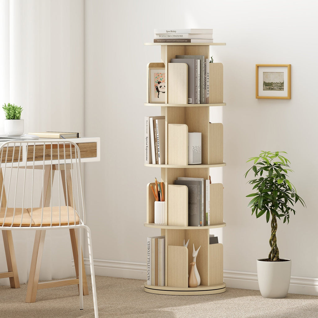 4-Tier Rotating Bookshelf 360¬∞ Display Rack with Dividers and Anti-falling Baffles