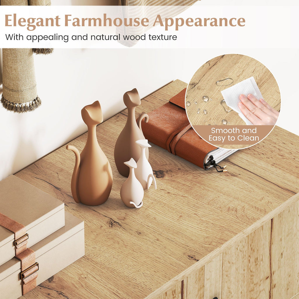 4-Tier Shoe Organizer with Removable Shelves and 2 Doors-Natural