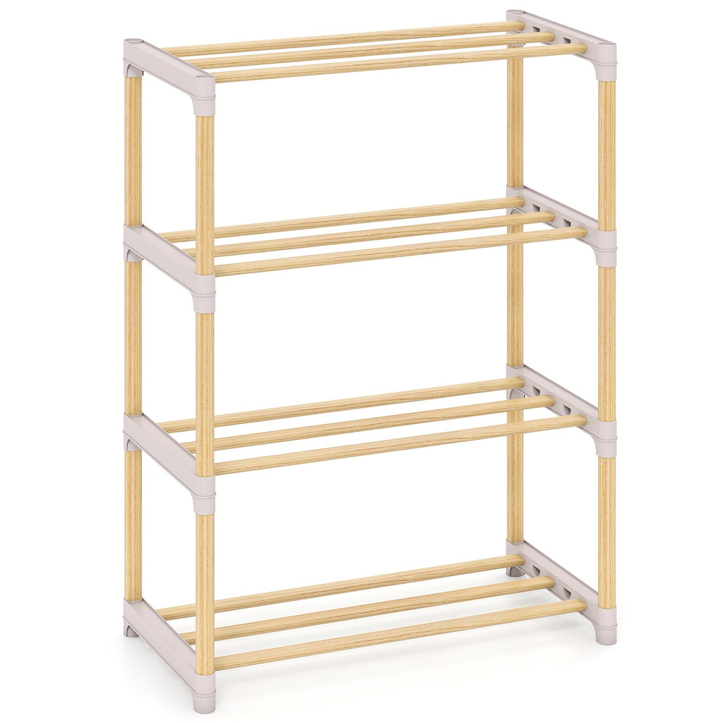 4-Tier Solid Wood Shoe Rack with Slatted Open Shelves-Gray