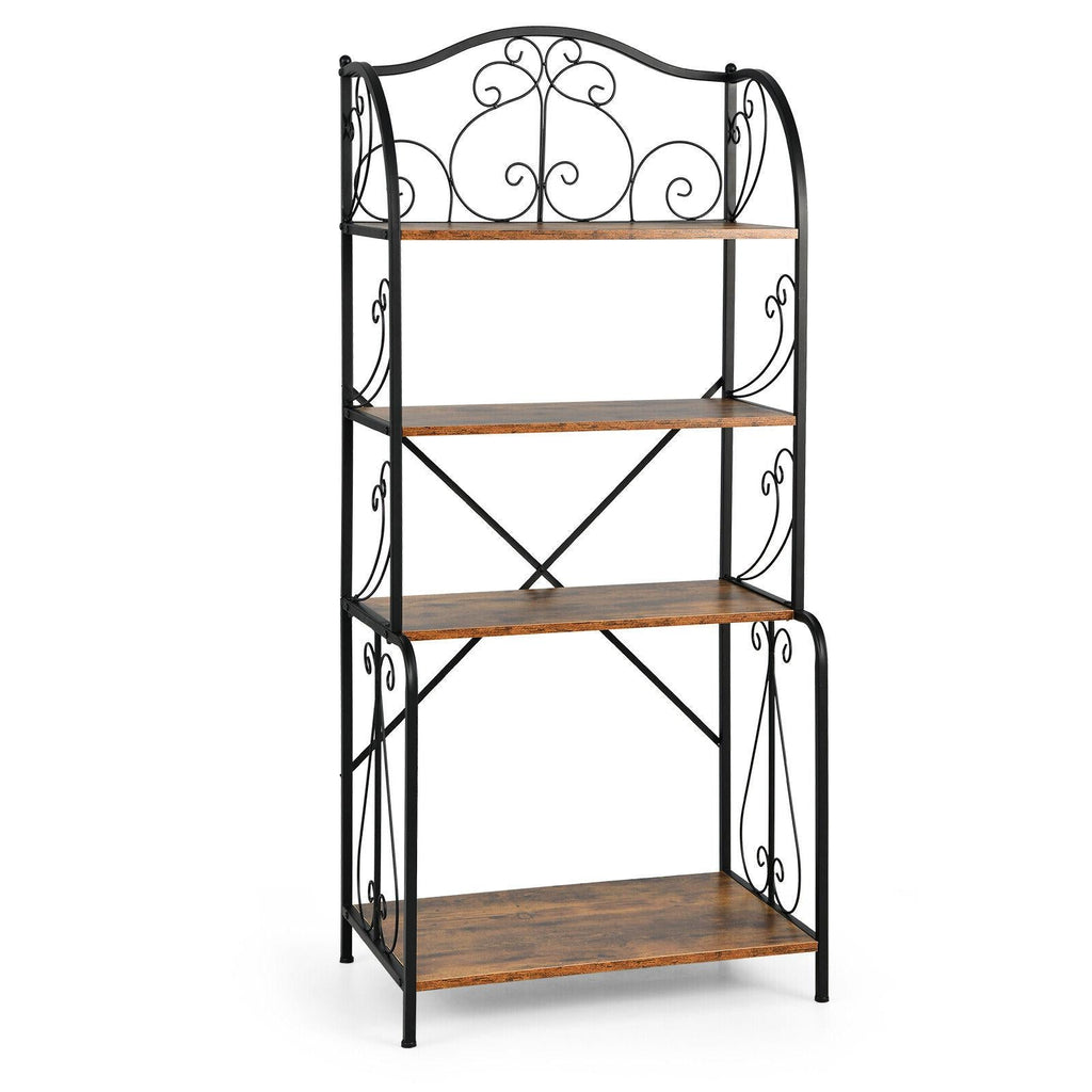 4-Tier Industrial Kitchen Baker's Rack with Open Shelves and X-Bar